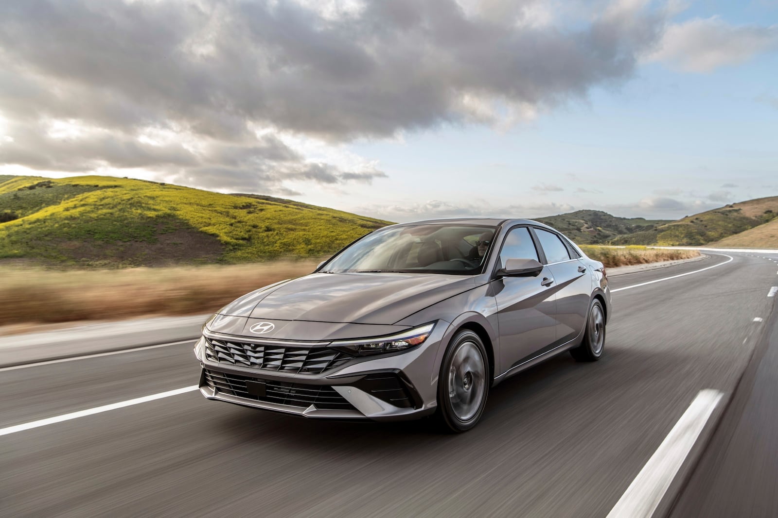 This photo provided by Hyundai shows the 2025 Elantra. The hybrid version of the Elantra is a fuel miser and gets up to an EPA-estimated 54 mpg in combined city/highway driving. (Courtesy of Hyundai Motor America via AP)