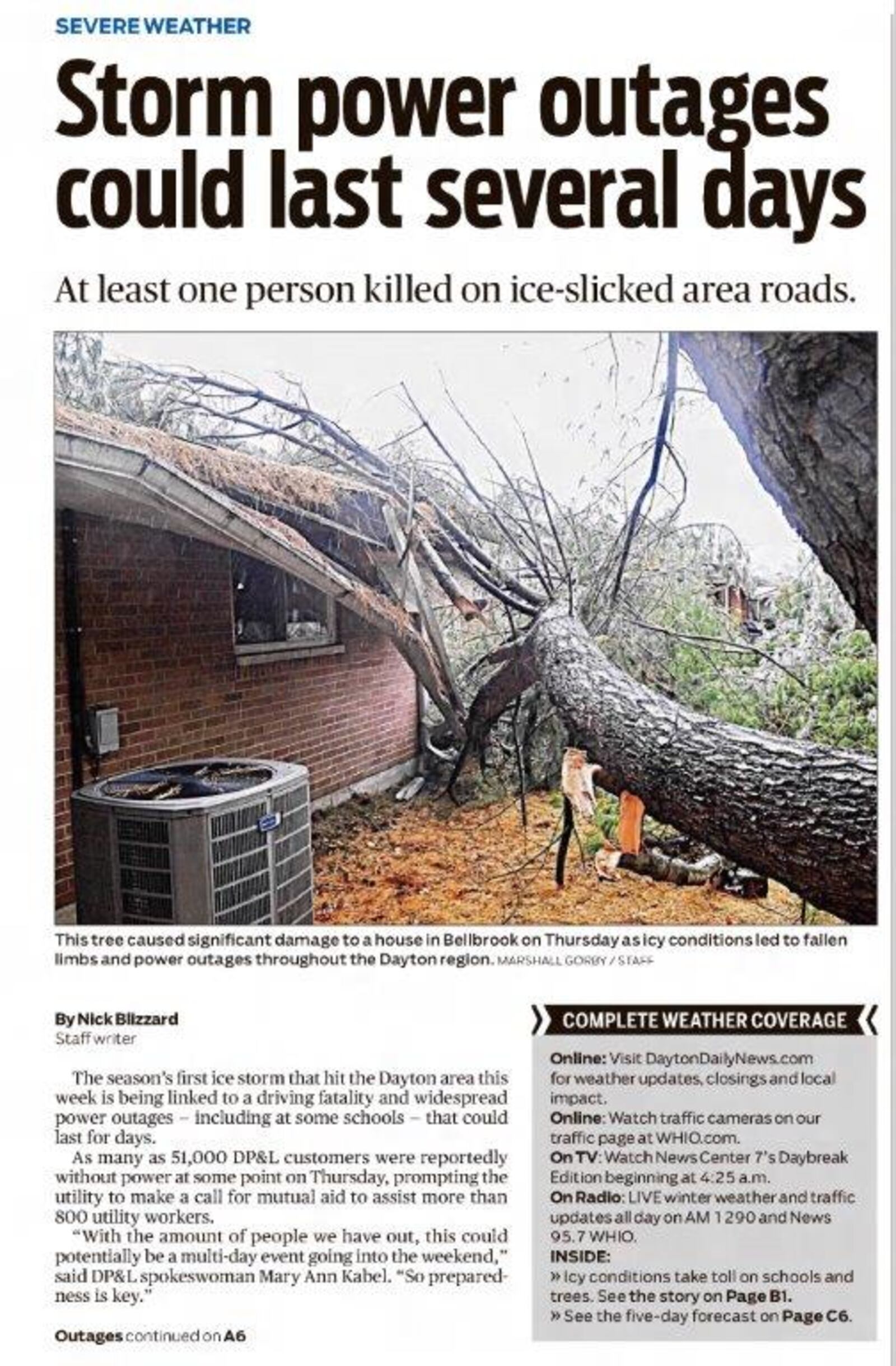 Dayton Daily News front page of Nov. 16, 2018