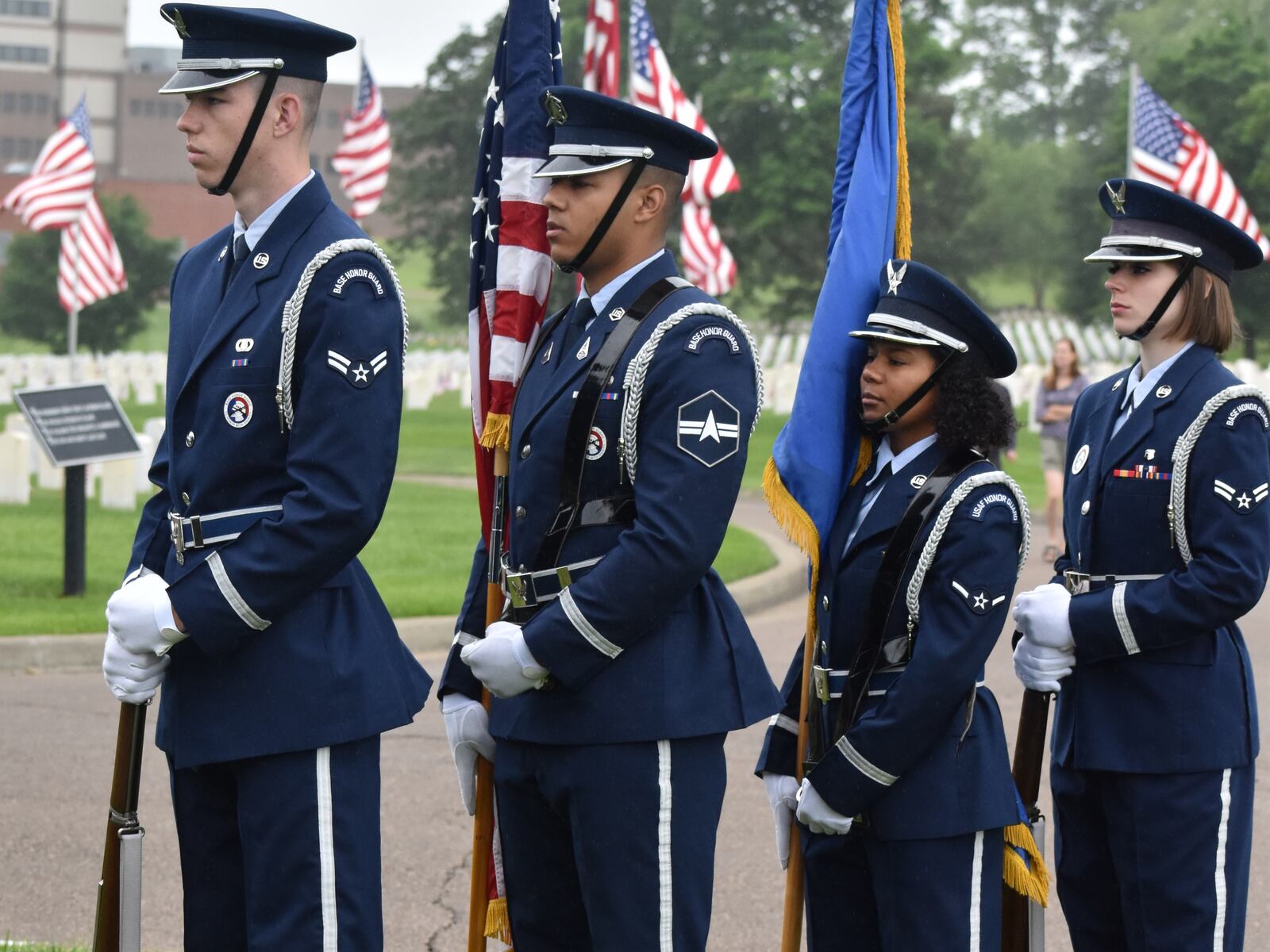 The Wright-Patterson Air Force Base Honor Guard during Monday's Memorial Day ceremony at Dayton National Cemetery. SAM WILDOW\STAFF