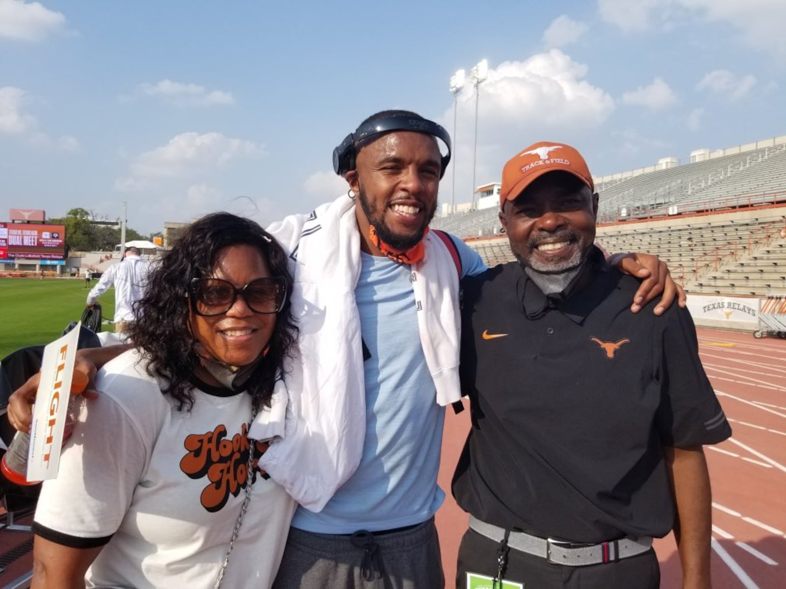 Olympic hopeful EJ Floreal flanked by parents who have quite the track resumes themselves. His mom, LaVonna Martin Floreal, single-handedly won Trotwood Madison High two state titles when she scored all her team’s points. She won the 1997 NCAA high hurdles title while at Tennessee and competed in two Olympic Games: Seoul in 1988 and Barcelona  in 1992. where she won the silver medal in 100 meter hurdles. EJ’s dad, Edrick Floreal, is the greatest-ever long jumper and triple jumper Canada has ever produced. He competed in the 1988 and 1992 Olympics and now is in Canada’s Athletic Hal of Fame. The former head coach at Stanford and Kentucky he’s now the head track coach  at the University of Texas. CONTRIBUTED