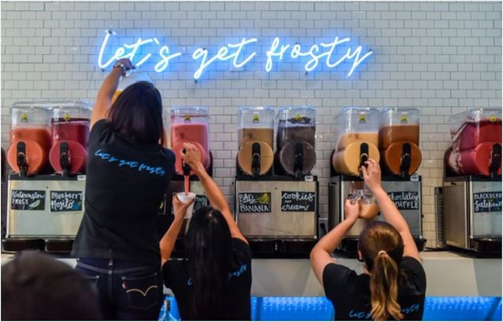 At Frost Factory in Liberty Center, employees pour drinks for customers. Some are alcoholic, others are not. Jamie Gregory and Samantha Wendt, owners of Frost Factory, recently signed a lease to open their second location along Main Street in Hamilton. PROVIDED