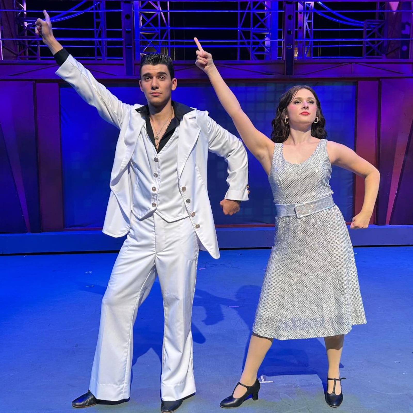 Nick Valle (Tony Manero) and Allie Armontrout (Stephanie Mangano) in La Comedia Dinner Theatre's production of "Saturday Night Fever." PHOTO BY JUSTIN WALTON