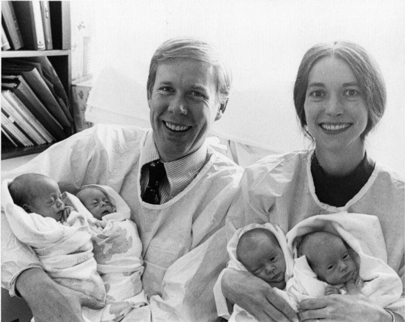 Ruth Deddens says this photo was taken the day the couple brought the first quad (Katy) home from the hospital. She was about 3 weeks old. Ruth Deddens said the family used this photo on the cover of its Christmas Card/birth announcement in 1974.