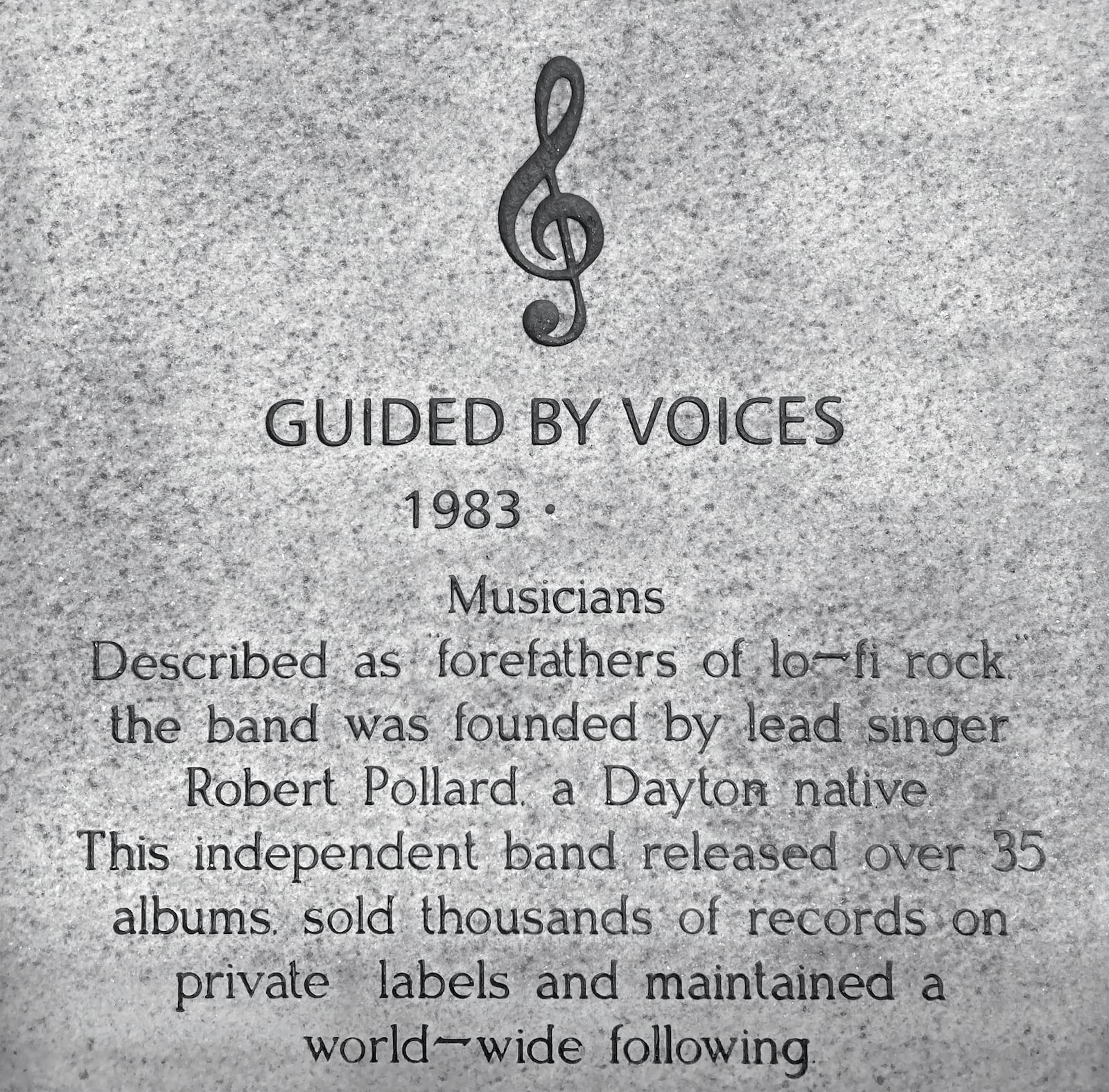 Guided By Voices’ plaque on the Dayton Walk of Fame. The band was inducted in 2022 alongside Phyllis G. Bolds, Neal Gittleman, Roger Glass, A.B. Graham and Sharon Rab. PHOTO BY JOE PATTERSON