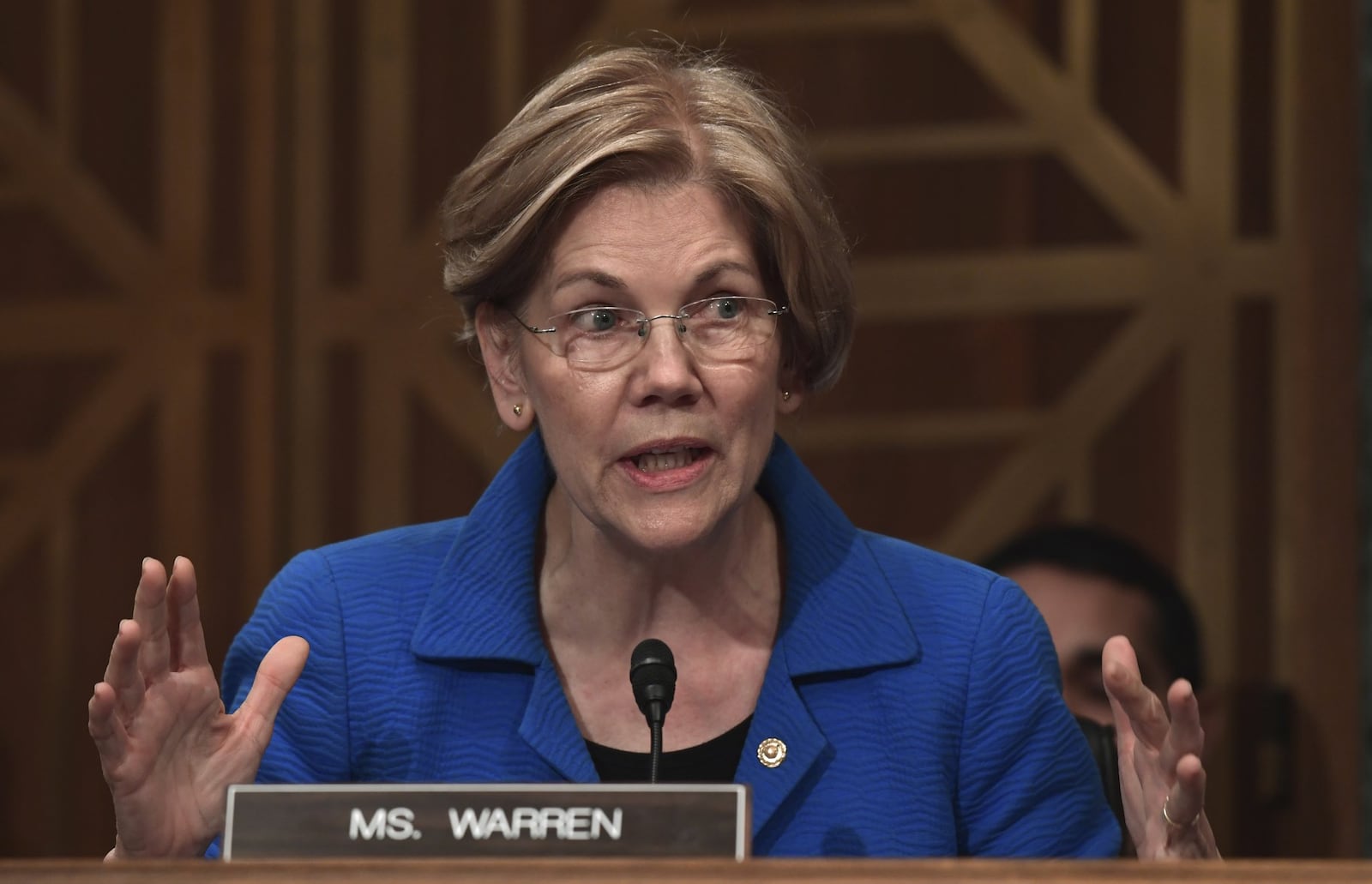 Sen. Elizabeth Warren, D-Mass., in questioning an adminstration official earlier this year. Warren’s report on Equifax was scathing in its judgment of the company’s performance. (AP Photo/Susan Walsh)