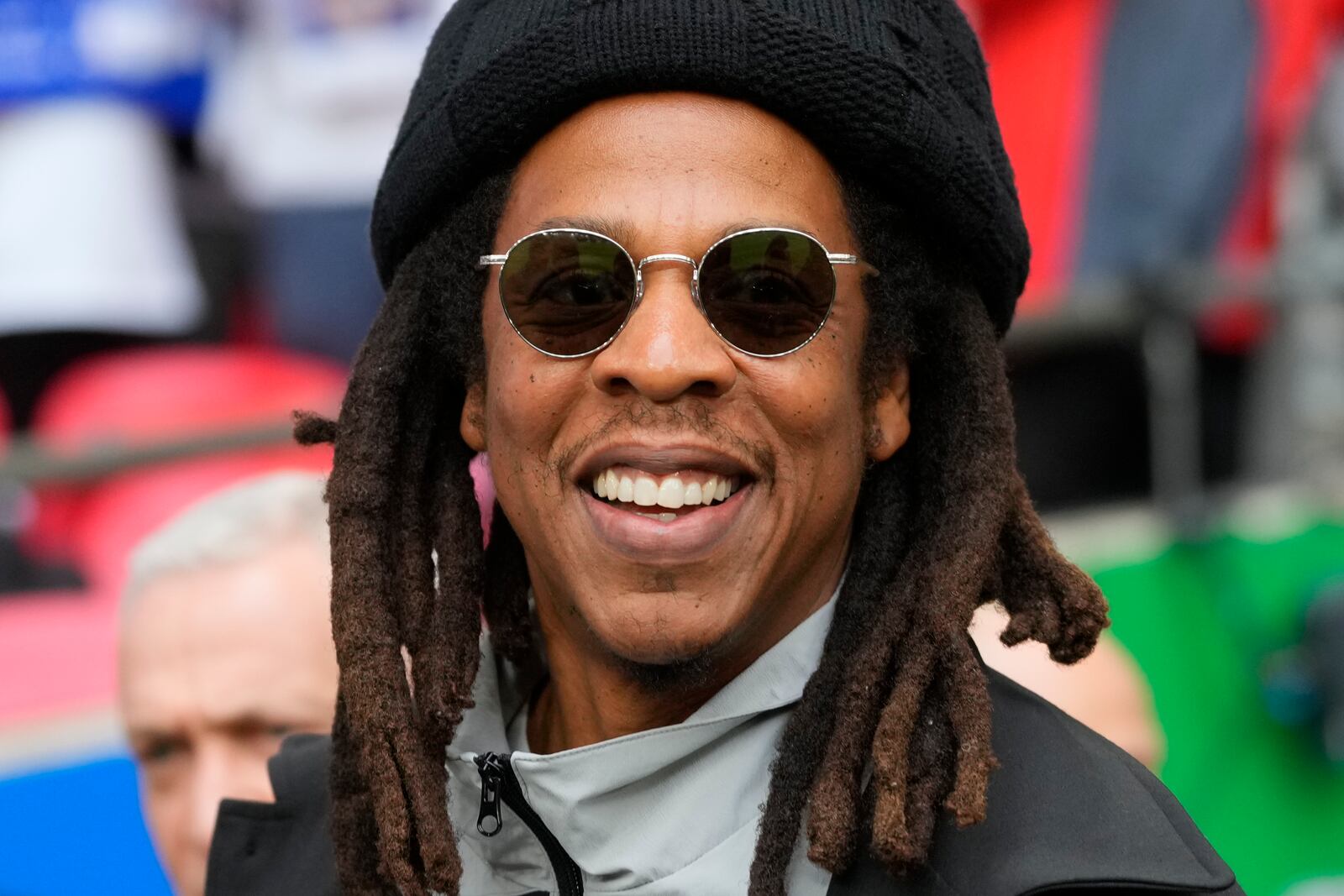 FILE - Jay-Z smiles ahead of the Champions League final soccer match between Borussia Dortmund and Real Madrid at Wembley stadium in London, Saturday, June 1, 2024. (AP Photo/Kirsty Wigglesworth, File)