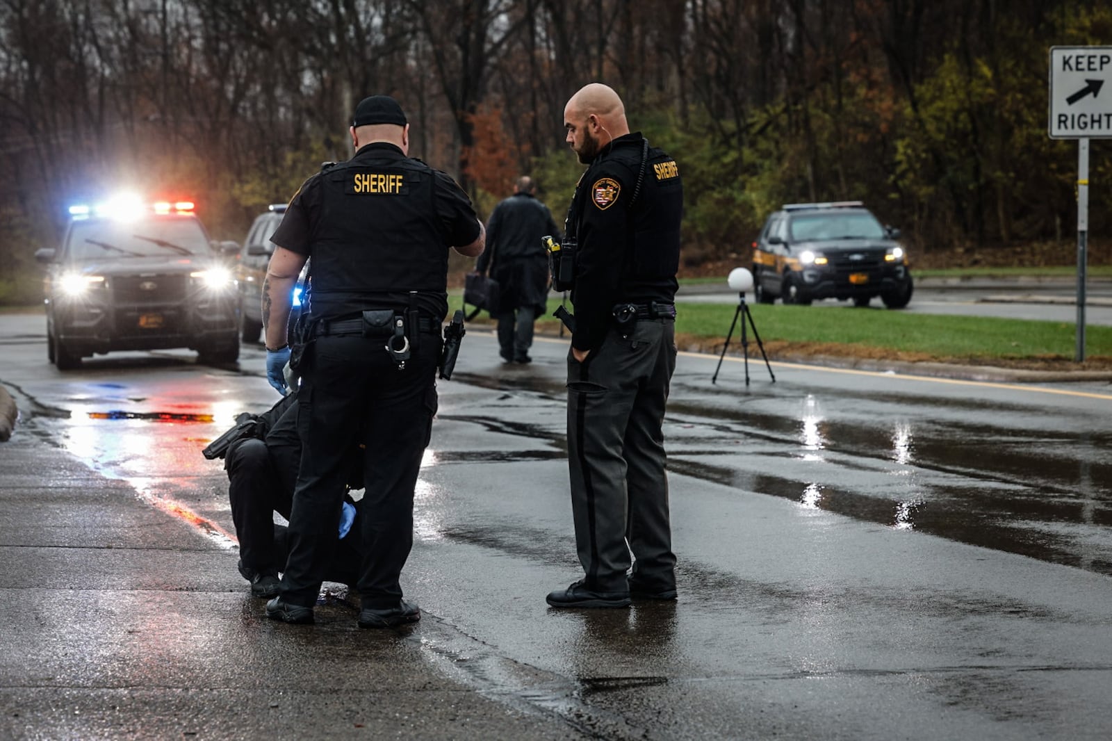 Montgomery County sheriff deputies investigate a shooting at Turner Road and Philadelphia Drive Friday morning November 17, 2023. JIM NOELKER/STAFF