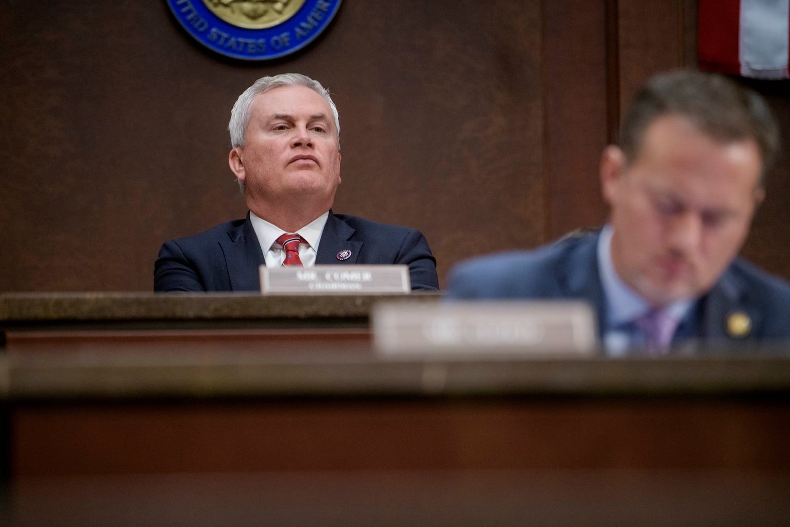 Chairman Rep. James Comer, R-Ky., presides over a House Committee on Oversight and Government Reform hearing with Sanctuary City Mayors on Capitol Hill, Wednesday, March 5, 2025, in Washington. (AP Photo/Rod Lamkey, Jr.)