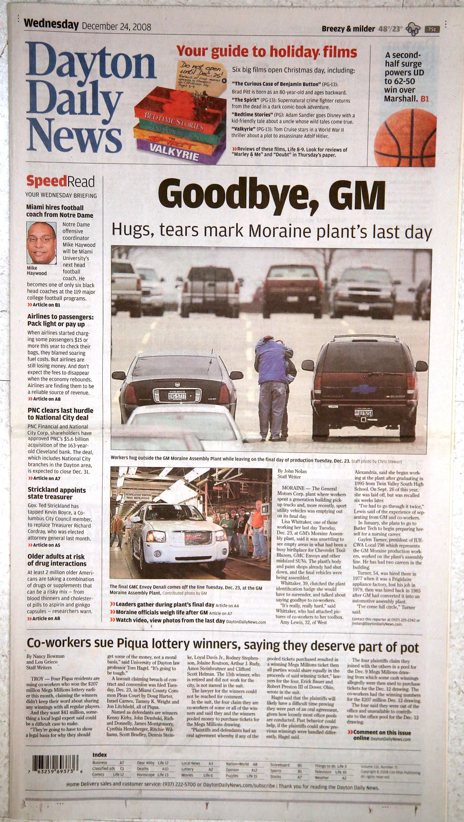 December 24, 2008:  The front page of the Dayton Daily News coverage GM announcing the closure of its plant in Moraine.  VIEW THE FULL-SIZE PAGE: https://www.daytondailynews.com/rw/Pub/p9/DaytonDailyNews/2018/08/14/Images/2008_12_24.jpg