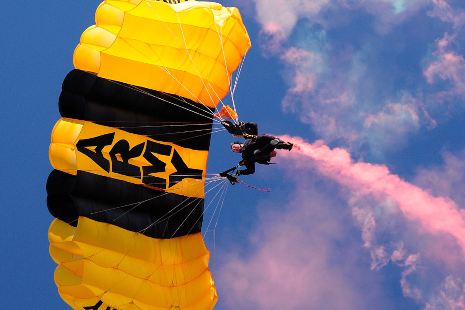 The U.S. Navy Blue Angels and the U.S. Army Golden Knights (pictured) are among the celebrated flight teams at CenterPoint Energy Dayton Air Show at Dayton International Airport in Vandalia on Saturday and Sunday, July 30 and 31.