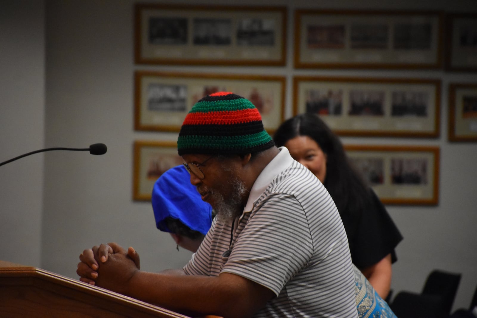 Bishop Richard Cox, president of the Clergy Community Coalition, speaks at the Dayton City Commission on Wednesday, Aug. 7, 2024, in support of a proposed levy for a new public hospital. CORNELIUS FROLIK / STAFF