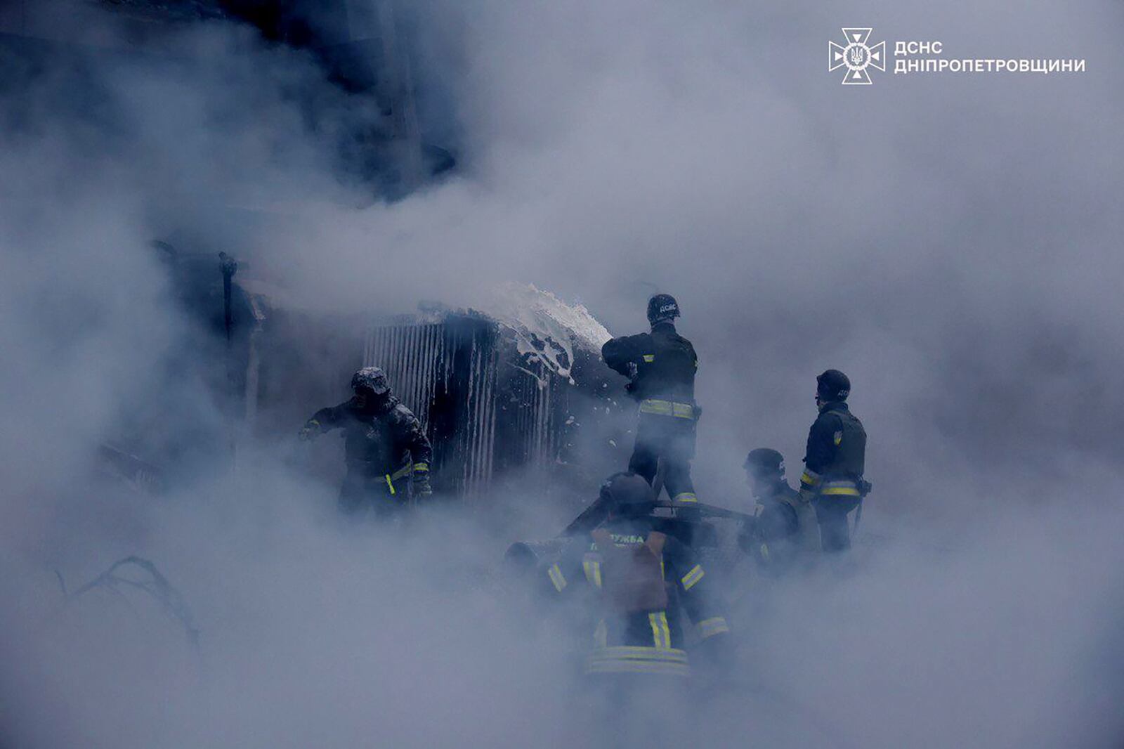 FILE - In this image provided by the Ukrainian Emergency Service, firefighters put out a fire following a Russian missile attack on the country's energy system in Dnipropetrovsk region, Ukraine, Dec. 25, 2024. (Ukrainian Emergency Service via AP, File)