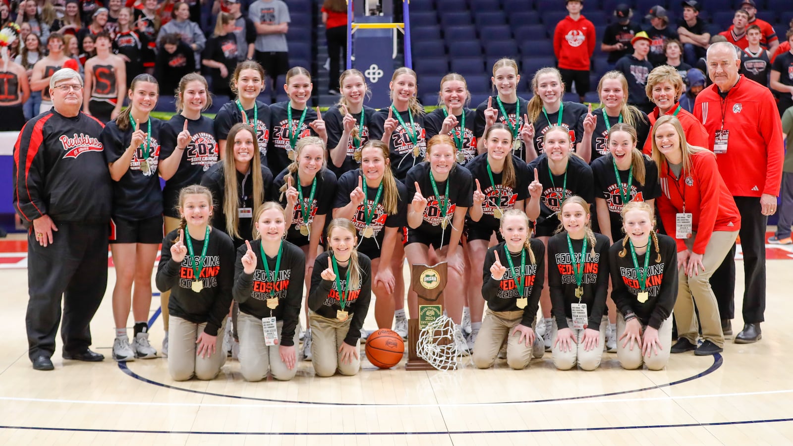 The Fort Loramie High School girls basketball team defeated Waterford in the Division IV state championship game at UD Arena on March 16, 2024. Michael Cooper/CONTRIBUTED