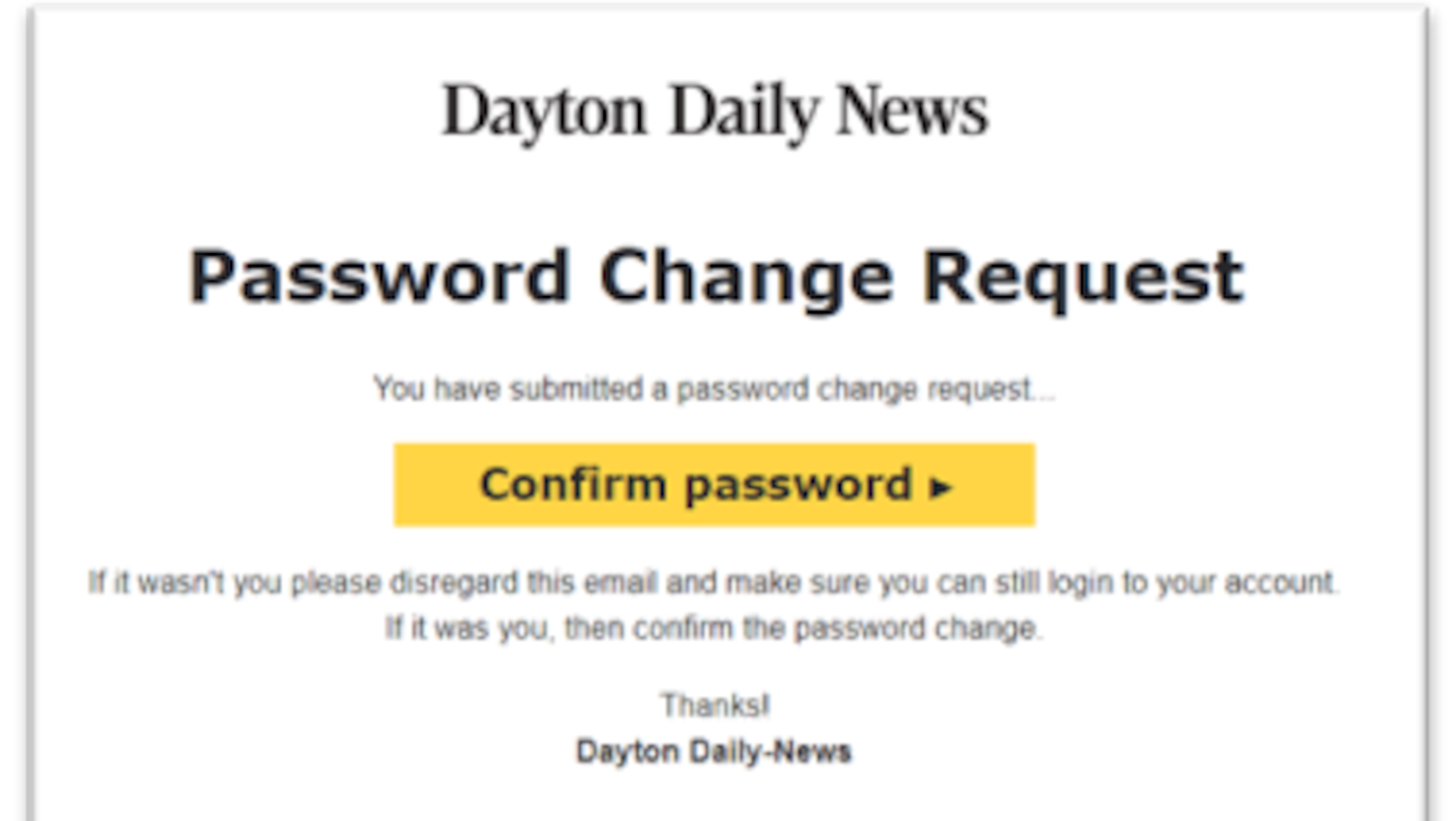 Reset your password email confirmation