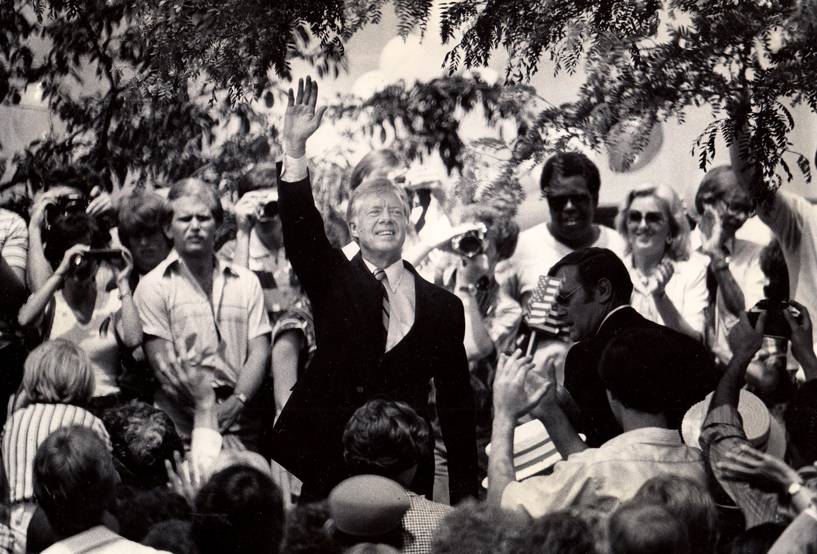 President Jimmy Carter waves to a crowd during a Oct. 2, 1980 visit to Dayton.  DAYTON DAILY NEWS ARCHIVE