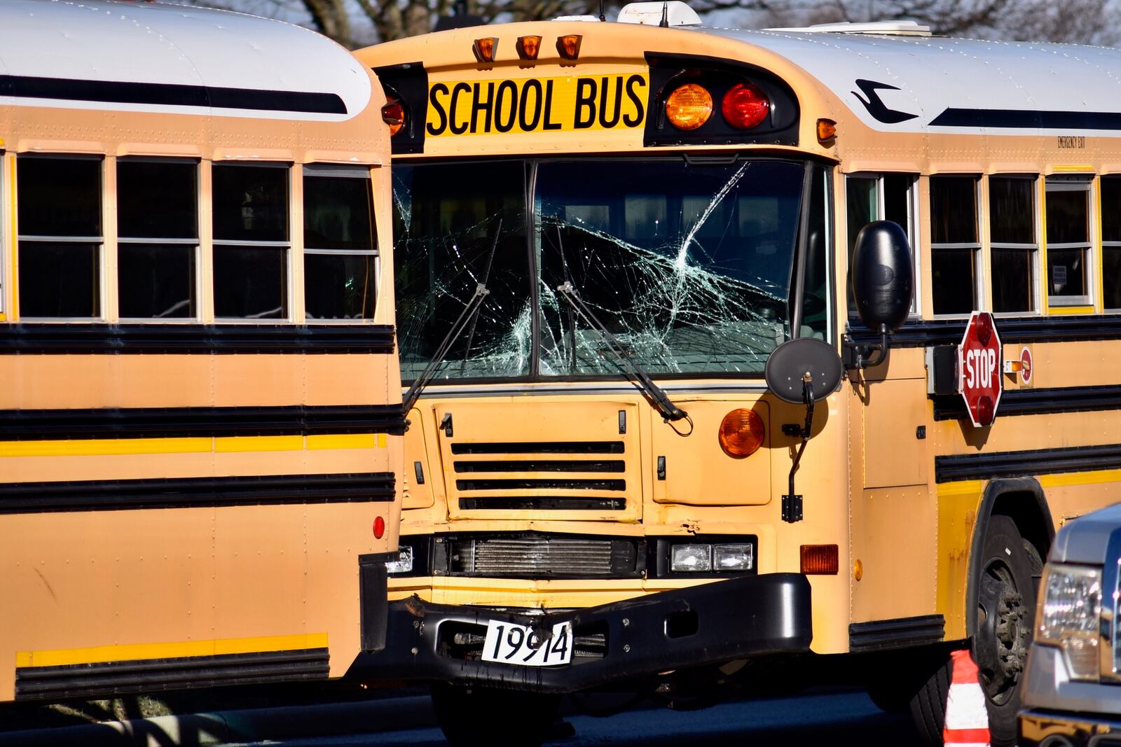 Two school buses were involved in a crash in the 5700 block of Tylersville Road in Mason on Wednesday, March 4, 2020. NICK GRAHAM / STAFF