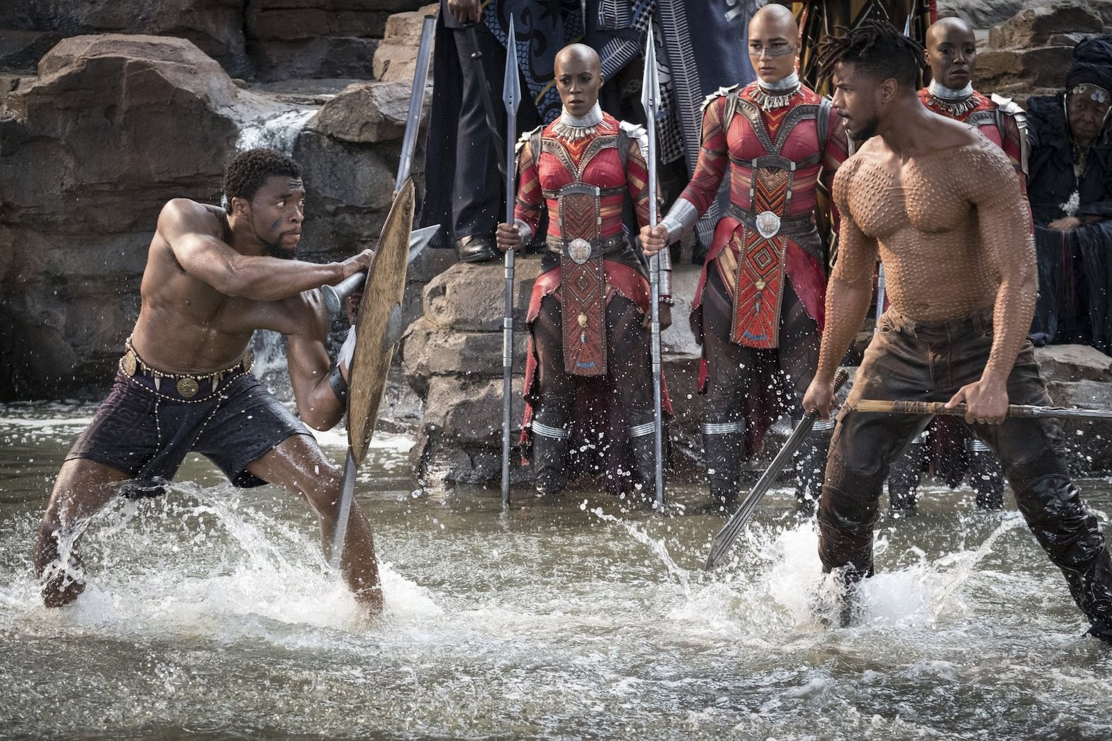 T’Challa/Black Panther (Chadwick Boseman) and Erik Killmonger (Michael B. Jordan). PHOTO BY MATT KENNEDY, MARVEL STUDIOS