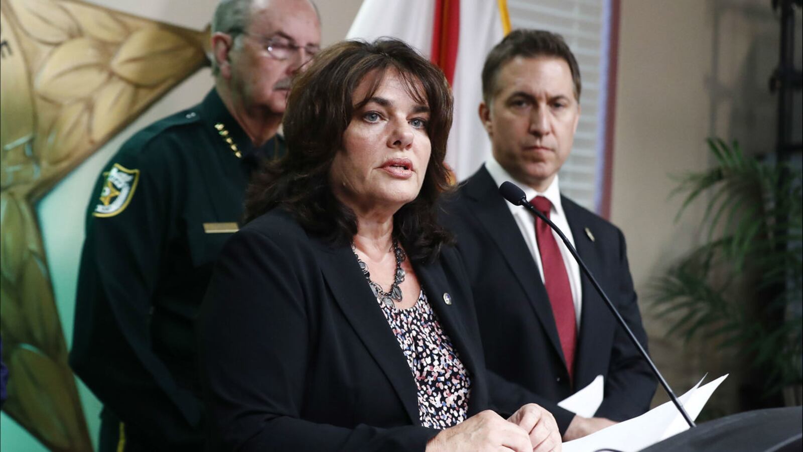 Lori Napolitano of the Florida Department of Law Enforcement speaks during a news conference Monday, Sept. 16, 2019, in West Palm Beach, Fla. Authorities on Sunday arrested suspected serial killer Robert Hayes in the 2016 slaying of Rachel Bey.