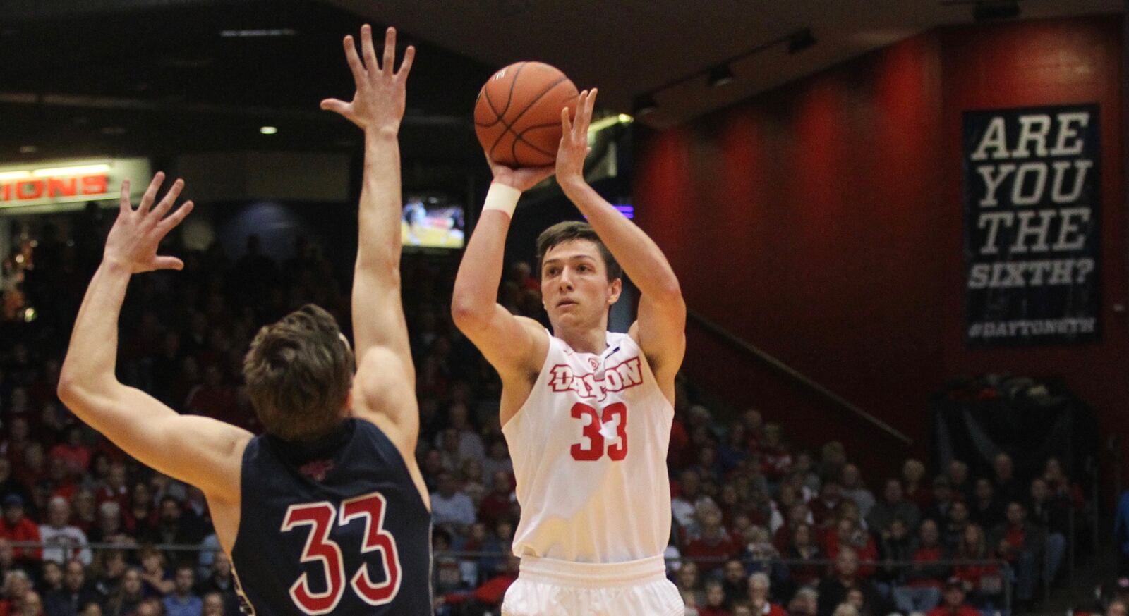 Dayton’s Ryan Mikesell shoots against Saint Mary’s on Saturday, Nov. 19, 2016, at UD Arena. David Jablonski/Staff