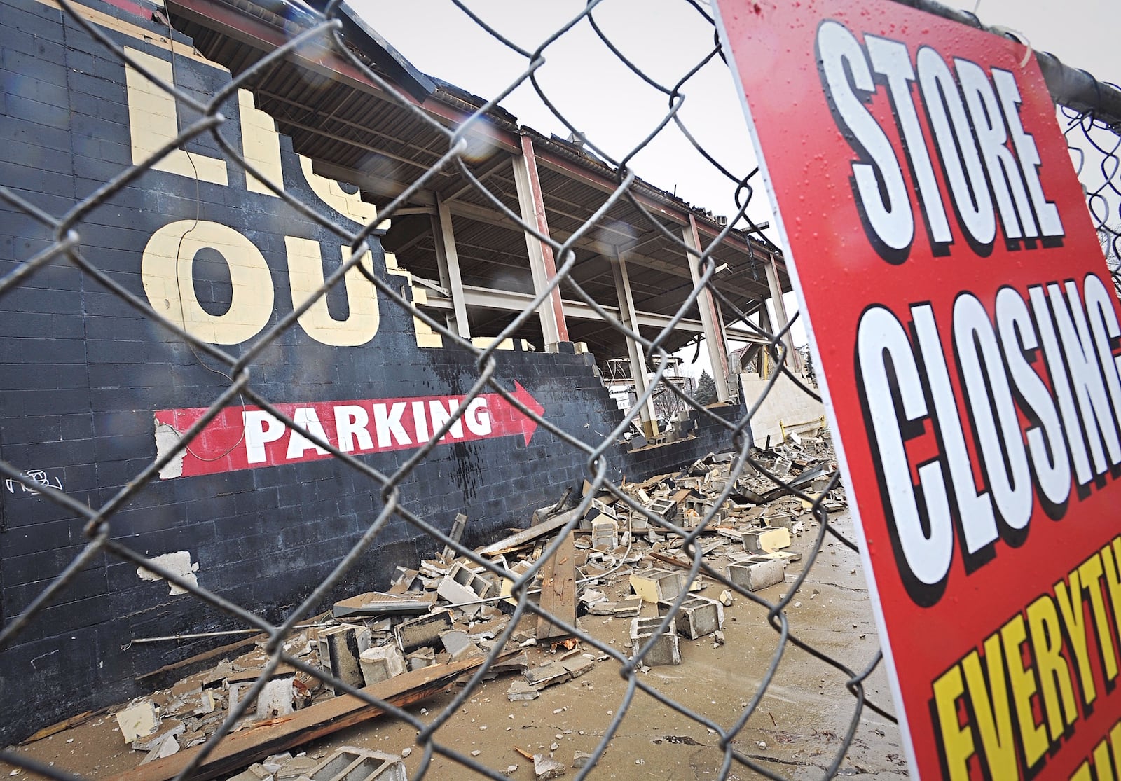 Demolition work on two buildings that had been part of the Mendelson complex in Dayton. The work is being done in preparation for a new AC Marriott hotel near the Dayton Dragons home field. The Mendelson liquidation outlet store remains open, and likely will until August this year, officials said.