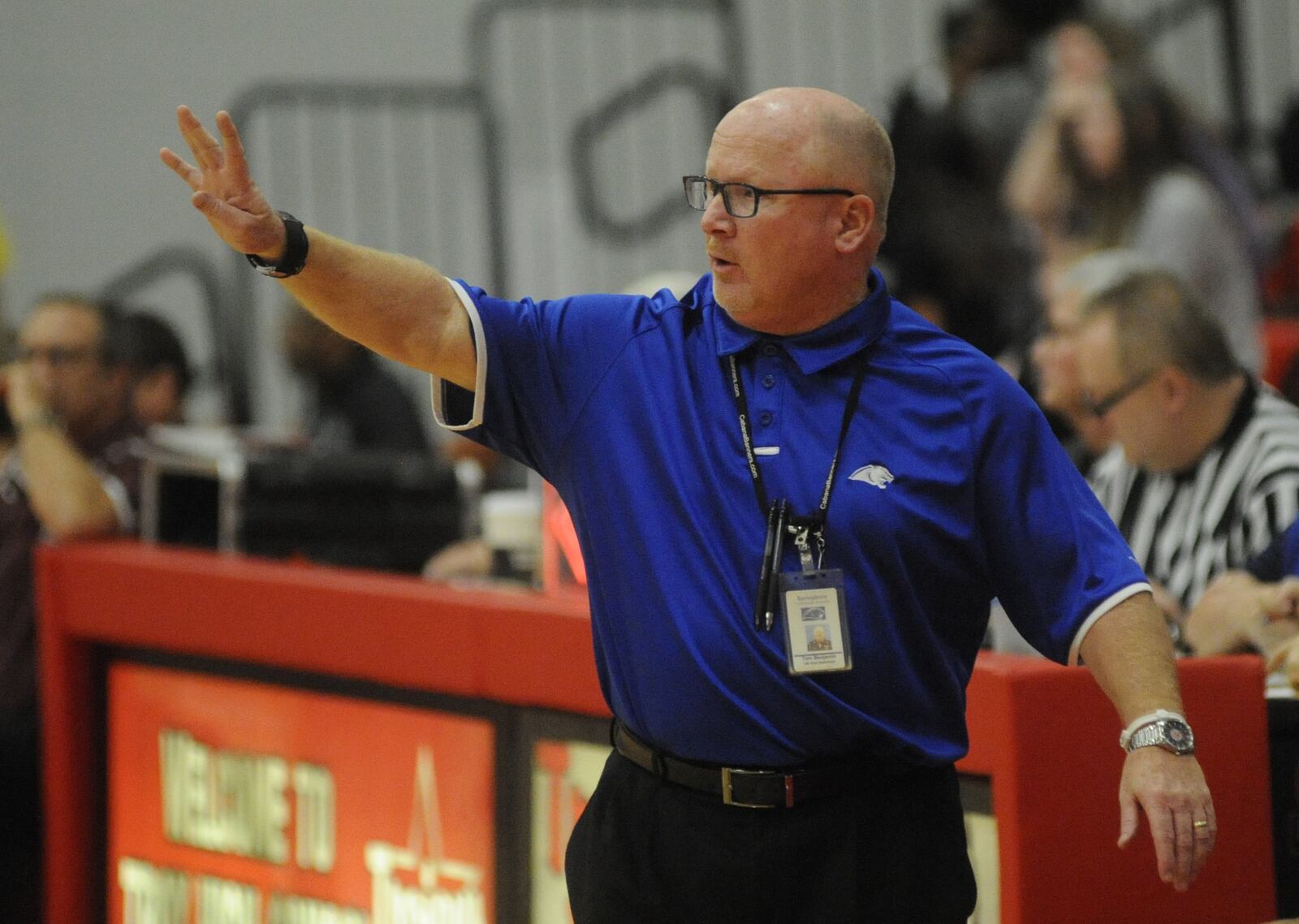 Springboro coach Tom Benjamin. Springboro defeated Lebanon 54-31 in a girls high school basketball D-I sectional final at Troy on Friday, Feb. 24, 2017. MARC PENDLETON / STAFF