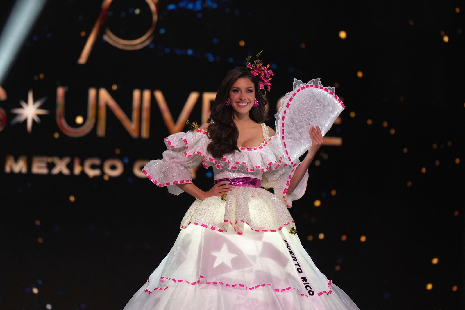 Miss Puerto Rico Jennifer Colón competes in the national costume competition at the Miss Universe Beauty Pageant in Mexico City, Thursday, Nov. 14, 2024. (AP Photo/Fernando Llano)