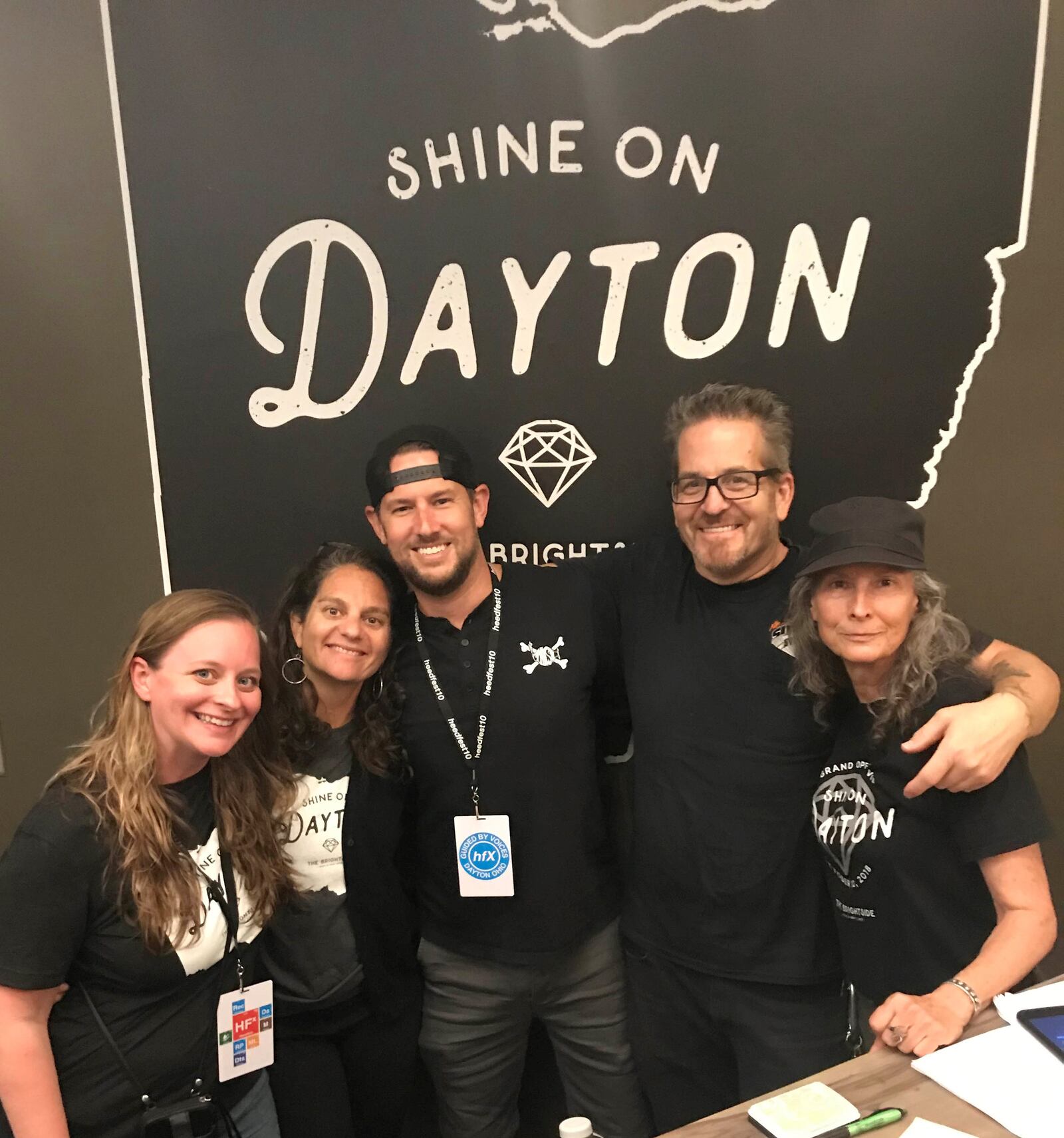 Libby Ballengee, Carli Dixon, co-owner of The Brightside, Mitch Miley, Chris Heckman and Monika Shroyer of Monika's Sound System Rentals. PHOTO / LIBBY BALLENGEE