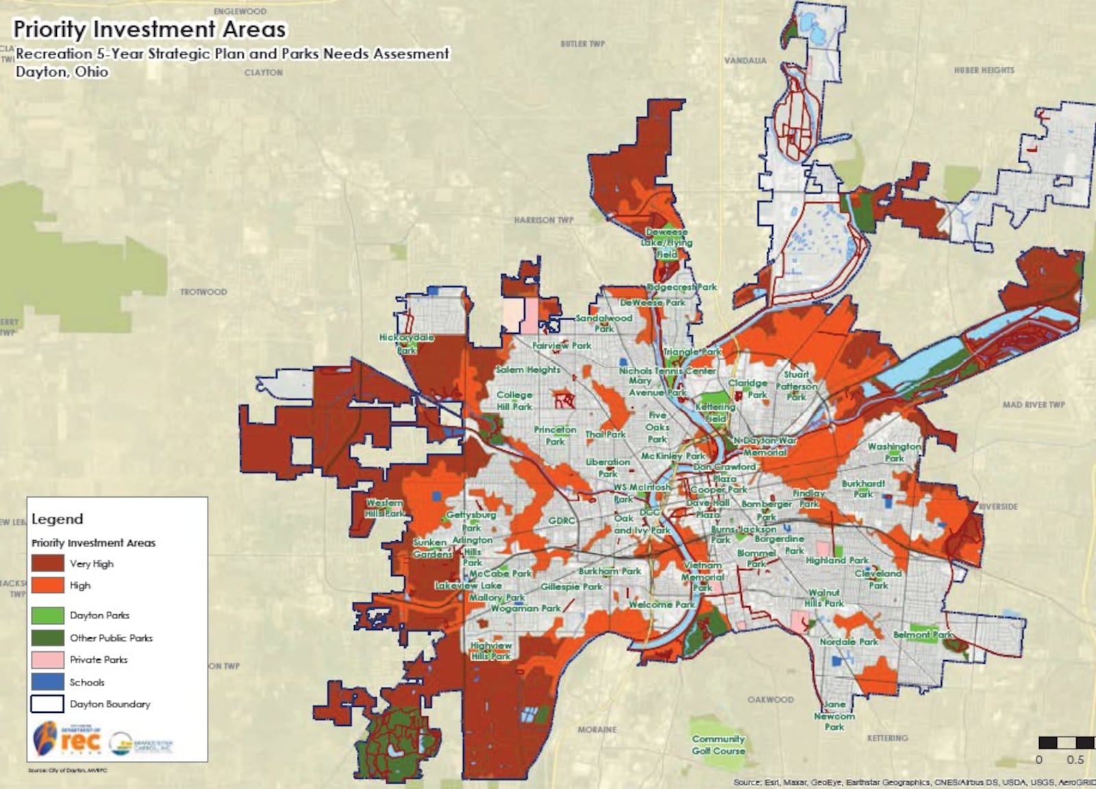 A map of Dayton's parks and the city's identified priority investment areas. CONTRIBUTED