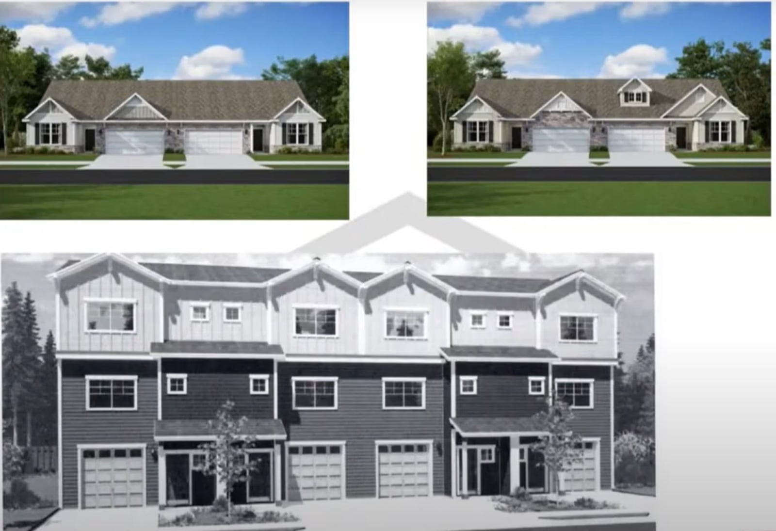 Duplexes and townhome renderings that Oberer presented at a Nov. 9 Yellow Springs Planning Commission meeting. Contributed.