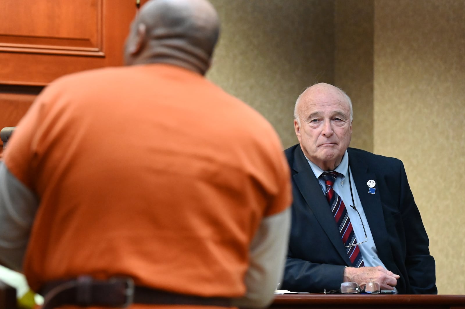 Pictured is Butler County Prosecutor Mike Gmoser on during the sentencing hearing of Brandon Davis, 46, on Tuesday, March 11, 2025, in Butler Common Pleas Judge Kelly Heile's courtroom. Davis was sentenced to more than four decades in prison in the shooting death of Asiah Slone, a 35-year-old woman from Middletown found stuffed in a Rumpke trash bin. MICHAEL D. PITMAN/STAFF