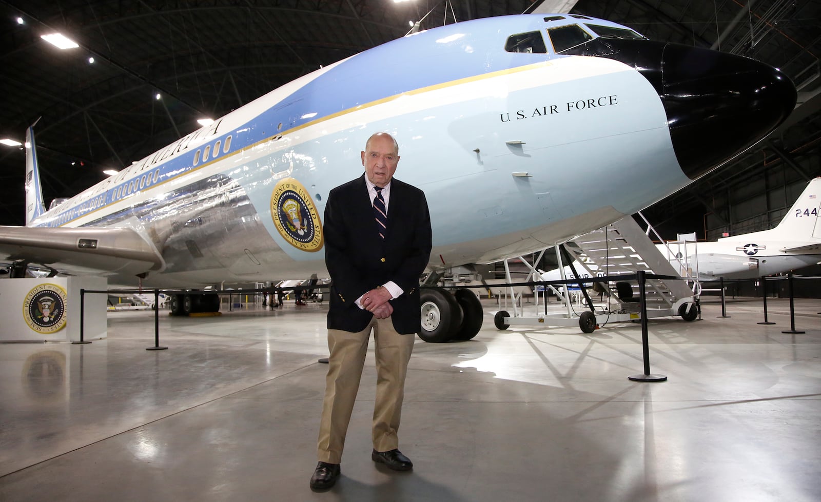 Veteran White House pool reporter Sid Davis visited the National Museum of the U.S. Air Force in January 2017 to take a personal tour of SAM 26000, the presidential jet that carried John F. Kennedy’s body from Dallas to Washington D.C. TY GREENLEES / STAFF