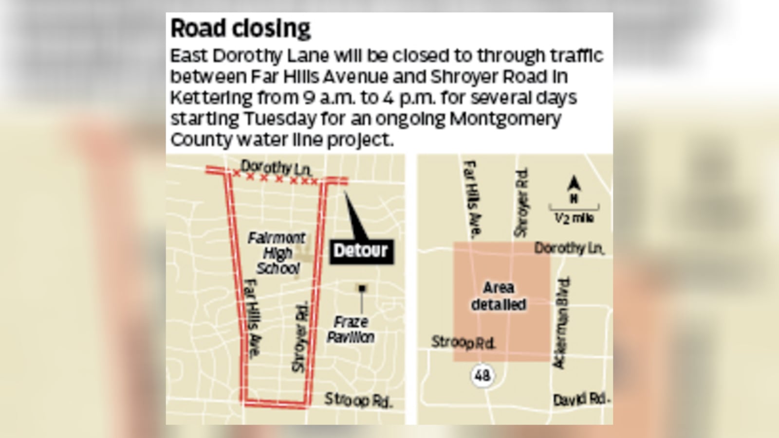 A section of one of Kettering’s main thoroughfares will be closed to through traffic for several hours each day starting Tuesday. STAFF