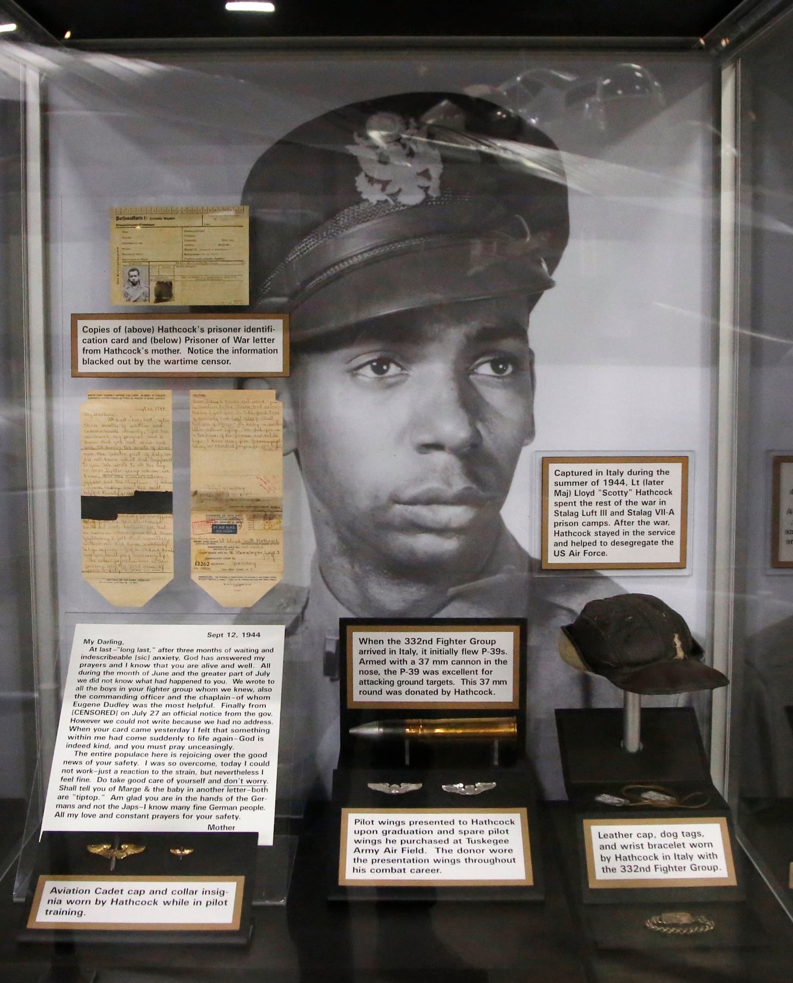 Artifacts from Tuskegee Airman Maj. Lloyd "Scotty " Hathcock.  The National Museum of the United States Air Force will soon open the Memphis Belle exhibit, a crown jewel of the World War II Galllery.   TY GREENLEES / STAFF