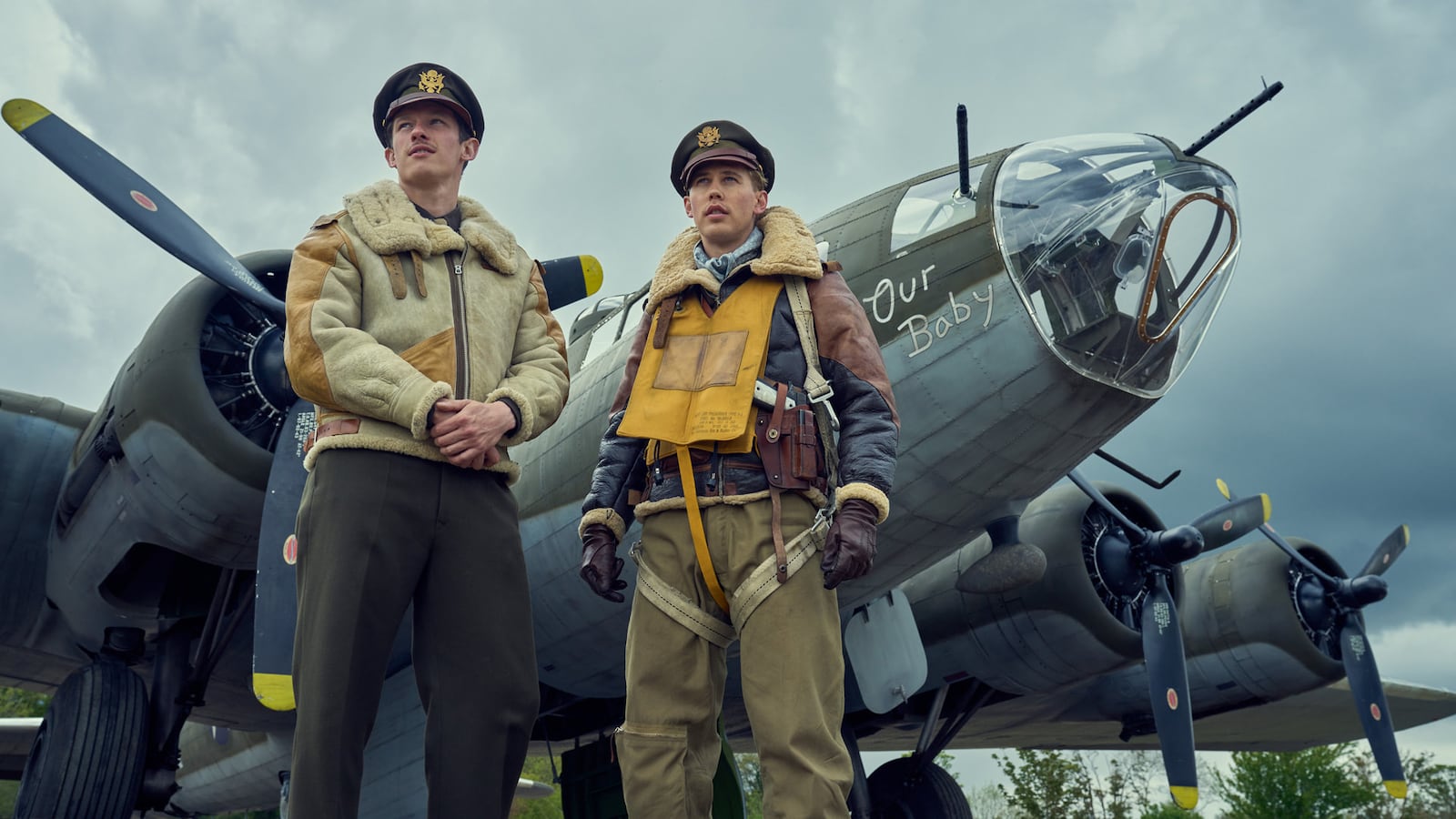 Callum Turner (left) and Austin Butler in "Masters of the Air," now streaming on Apple TV+.