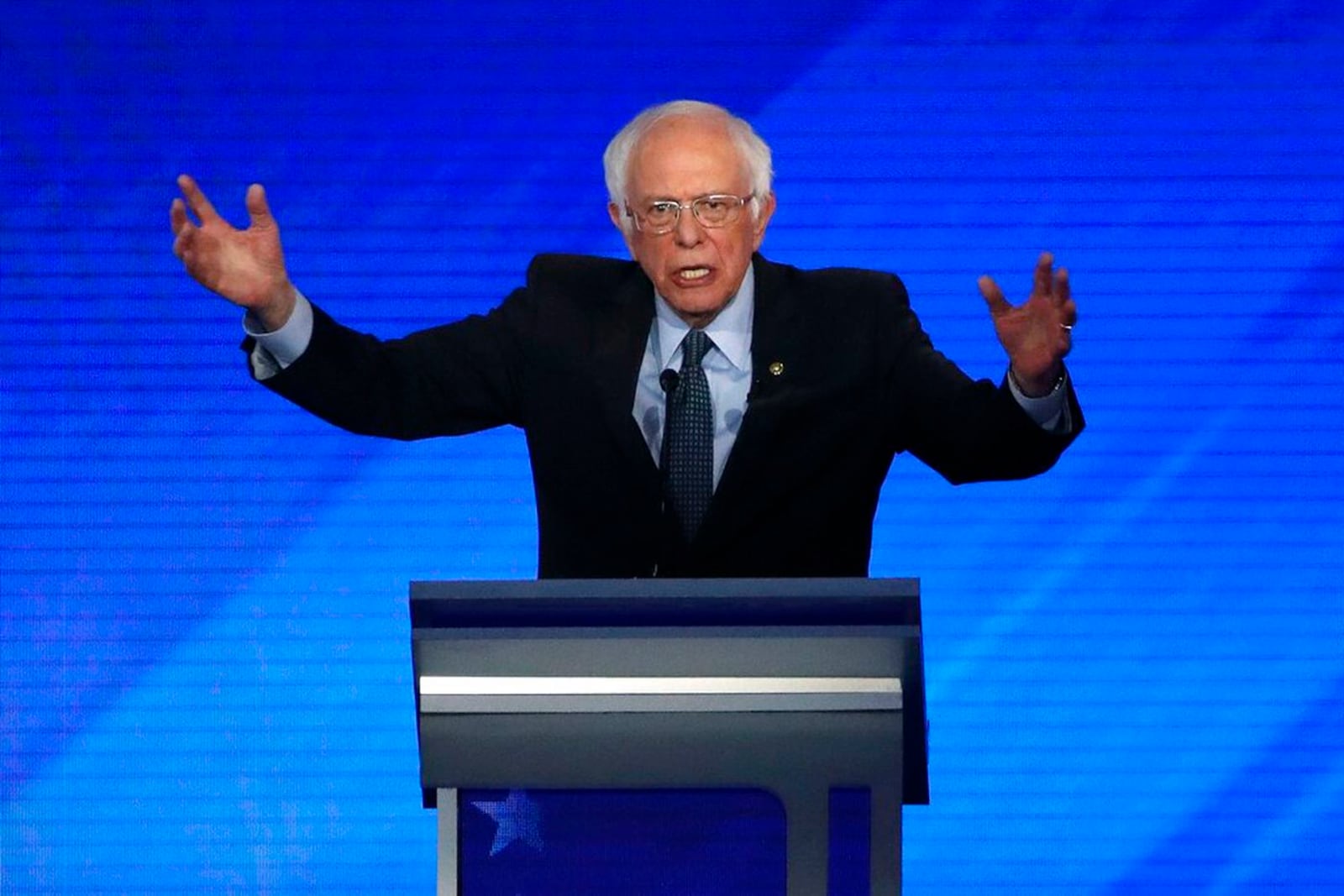 Democratic presidential candidate Sen. Bernie Sanders, I-Vt., speaks during a Democratic presidential primary debate, Friday, Feb. 7, 2020, hosted by ABC News, Apple News, and WMUR-TV at Saint Anselm College in Manchester, N.H.