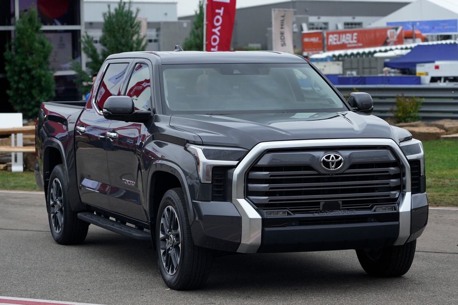 A 2022 Toyota Tundra is shown at Motor Bella in Pontiac, Mich., Tuesday, Sept. 21, 2021. Toyota is dumping the big V8 engine in the latest redesign of its Tundra full-size pickup truck, a bold move in a market that likes big, powerful engines. (AP Photo/Paul Sancya)