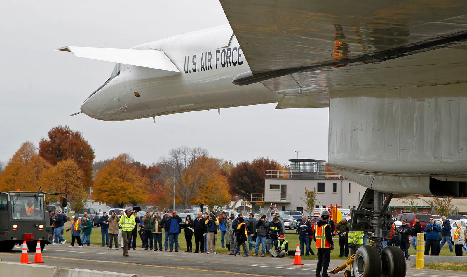 The North American XB-70 Vakyrie was rolled into the new fourth building of the National Museum of the United States Air Force on Tuesday, October 27. The big Mach 3 bomber was put in a new hangar the will house the Space, Presidential, Reasearch & Development and Global Reach collections due to open in June of 2016. The XB-70, one of the world's most exotic airplanes, was conceived for the Strategic Air Command in the 1950s as a high-altitude bomber that could fly three times the speed of sound (Mach 3). Because of fund limitations, only two were built, not as bombers, but as research aircraft for the advanced study of aerodynamics, propulsion and other subjects related to large supersonic aircraft according to the museum website. TY GREENLEES / STAFF