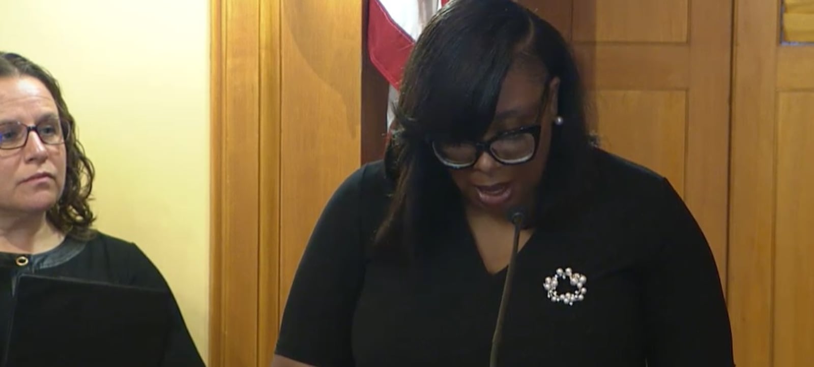 Ohio State Representative Latyna Humphrey (D-Columbus) discusses legislation, House Bill 7, to address infant and maternal mortality and support pregnant mothers and young children in Ohio. COURTESY OF THE OHIO CHANNEL