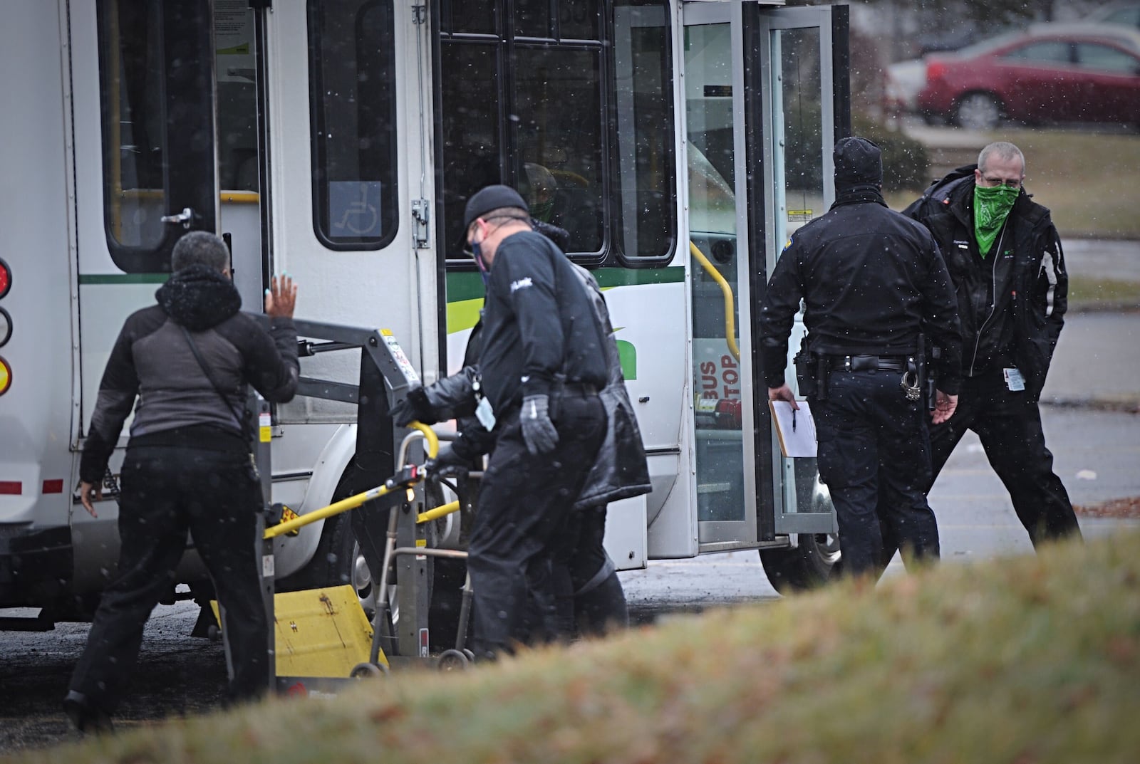 Police are investigating after a 911 caller reported that a woman on a bus had been shot on Germantown Pike in Dayton on Tuesday, Jan. 5, 2021. STAFF/MARSHALL GORBY