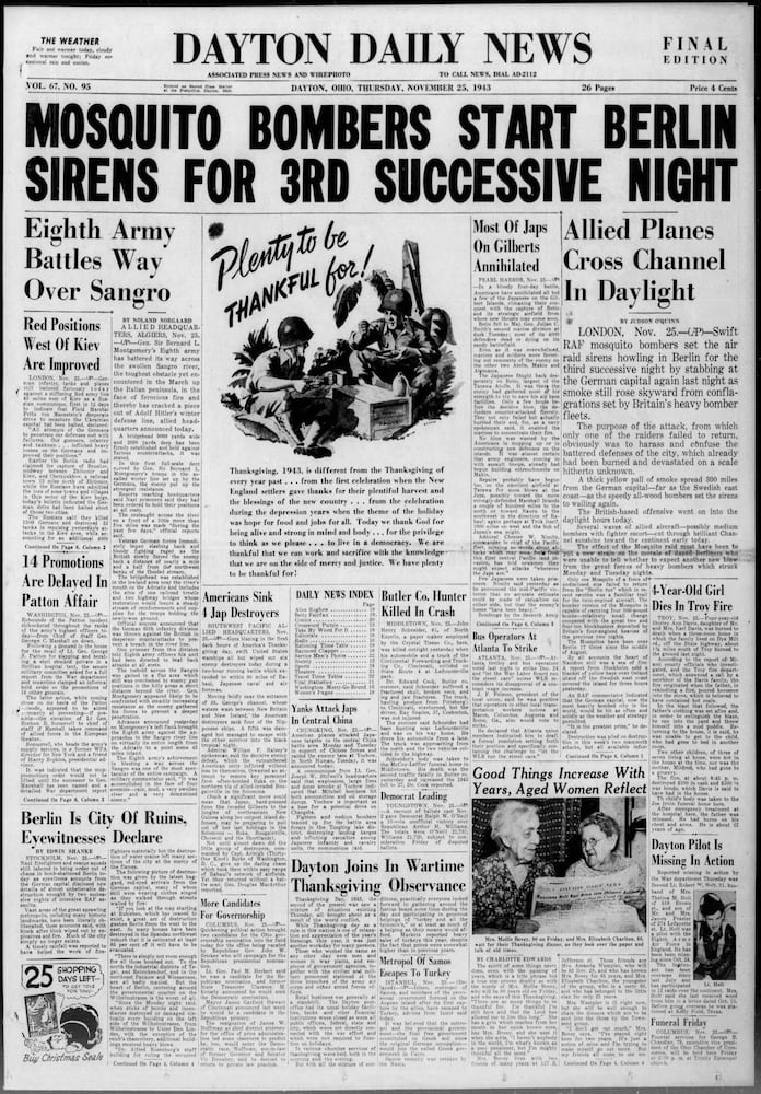 Thanksgiving Day front pages from the Dayton Daily News archives