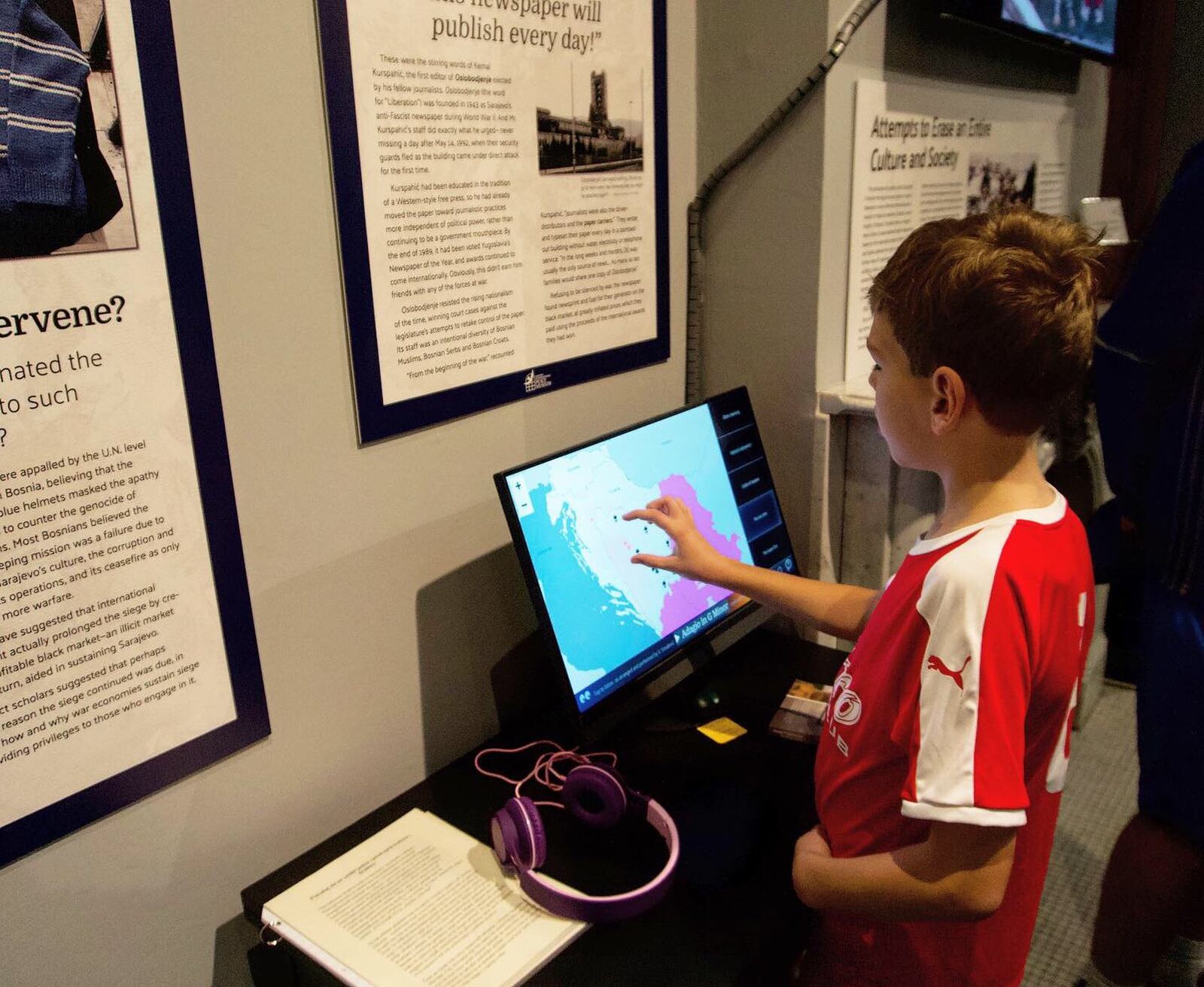 An interactive exhibit at the Peace Museum teaches visitors about the Dayton Peace Accords. CONTRIBUTED