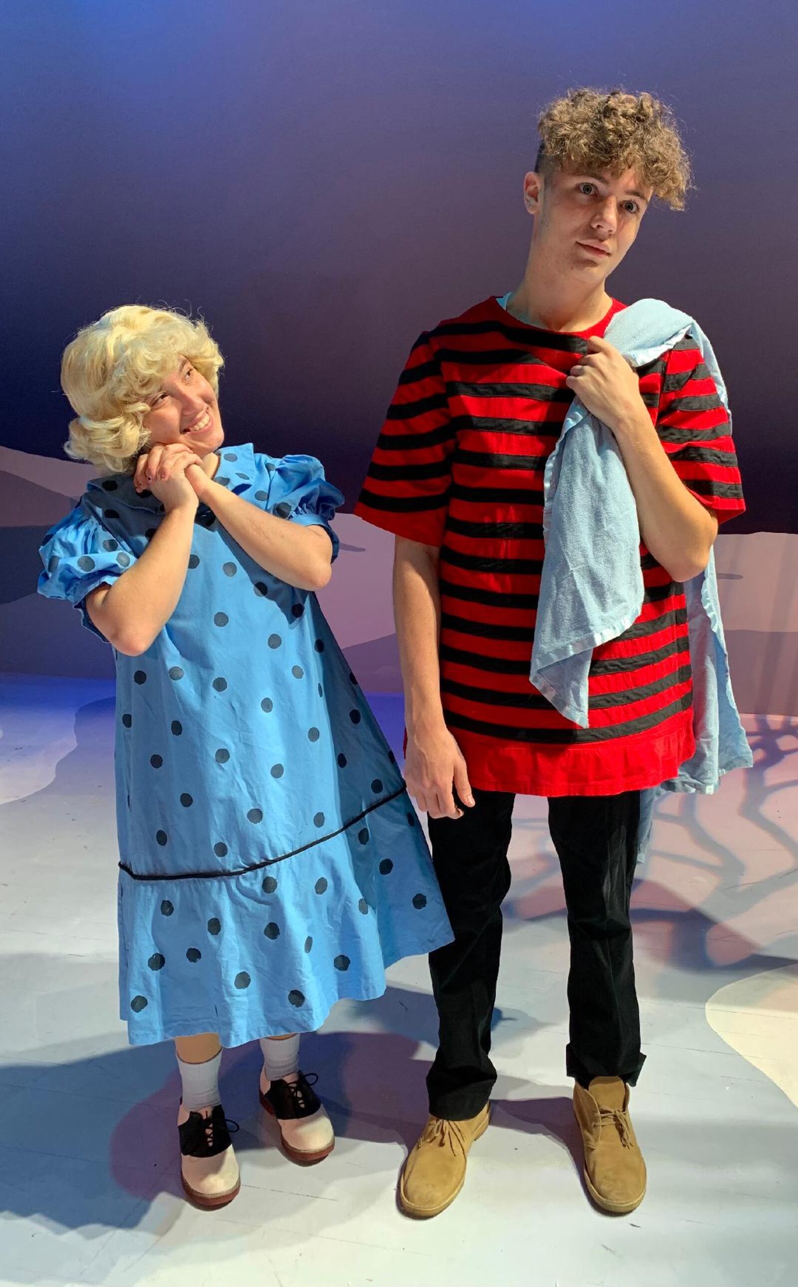 Helen Grisez (Sally) and Ian Spraul (Linus) in Sinclair Community College's production of "A Charlie Brown Christmas."