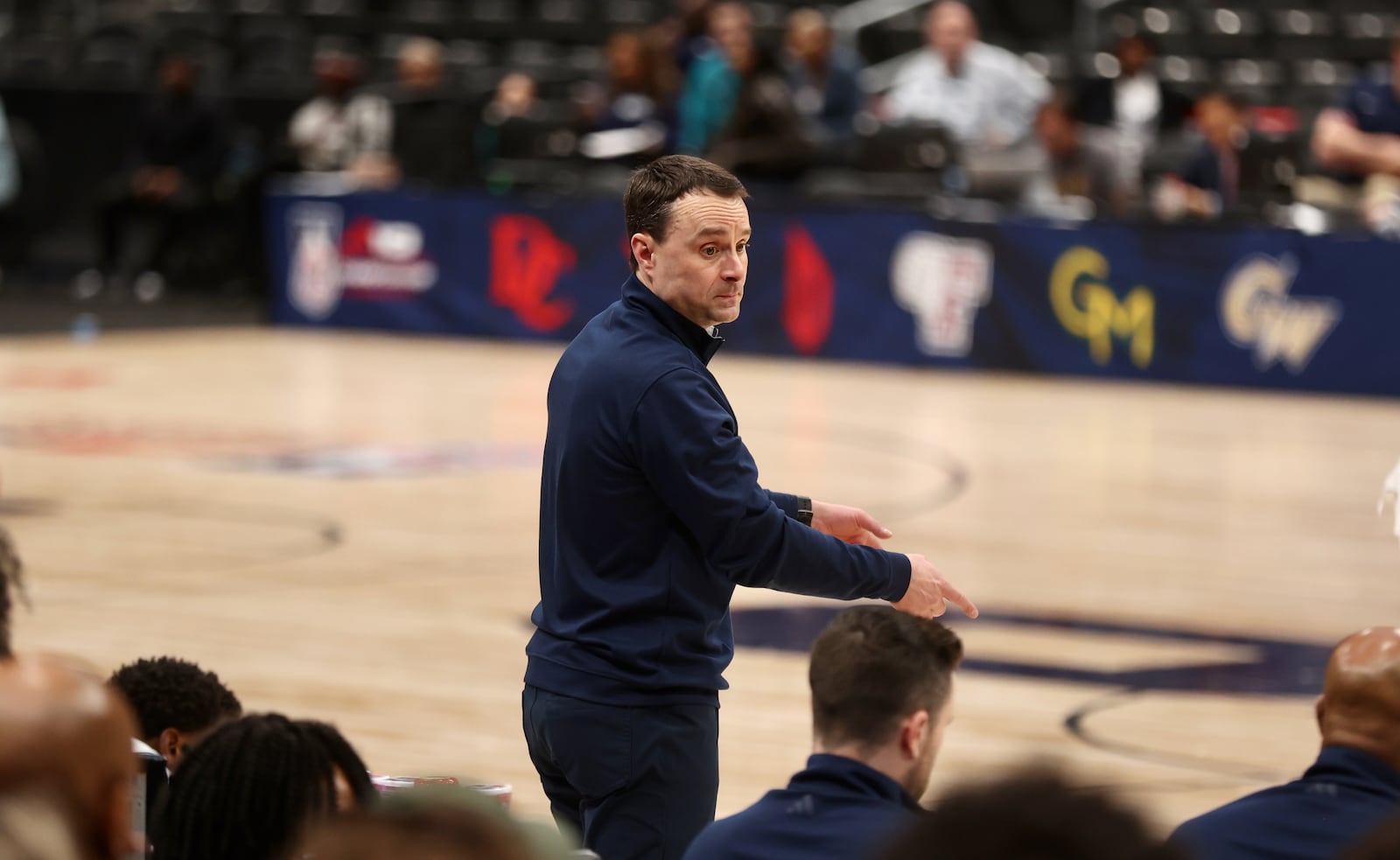 Rhode Island's Archie Miller coaches during a game against Fordham in the first round of the Atlantic 10 Conference tournament on Wednesday, March 12, 2025, at Capital One Arena in Washington, D.C. David Jablonski/Staff