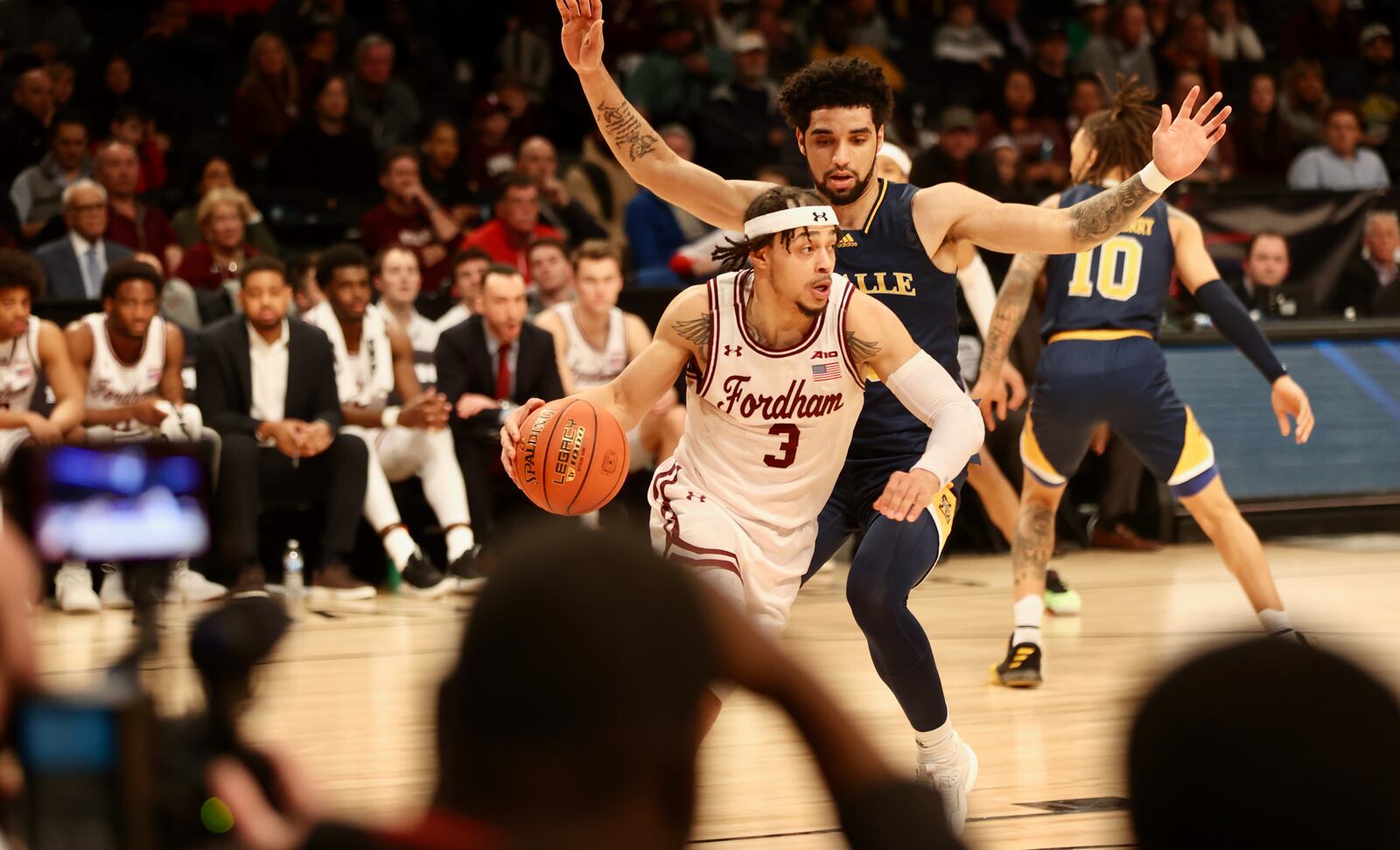 Fordham's Darius Quisenberry dribbles against La Salle in the quarterfinals of the Atlantic 10 Conference tournament on Thursday, March 9, 2023, at the Barclays Center in Brooklyn, N.Y. David Jablonski/Staff