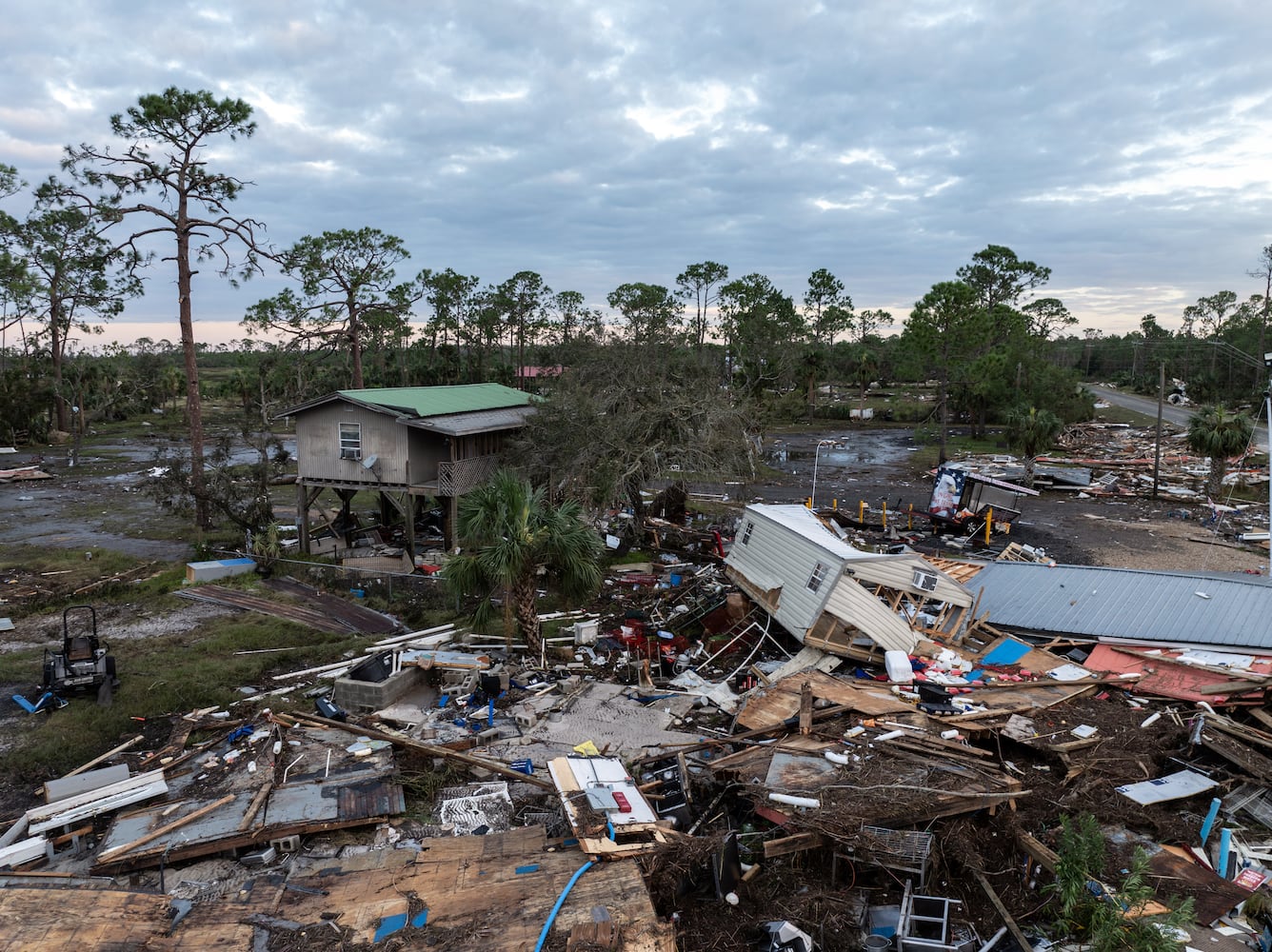 Wreckage in the Gulf Coast community of Keaton Beach, Fla., on Saturday, Sept. 28, 2024.  (Paul Ratje/The New York Times)