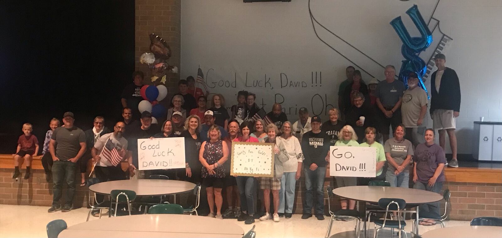 Fans of David Taylor gather at Graham Middle School to watch the Graham grad wrestle for the Olympic gold medal on Thursday, Aug. 5, 2021, in St. Paris. Contributed photo by Joycelyn Kastl