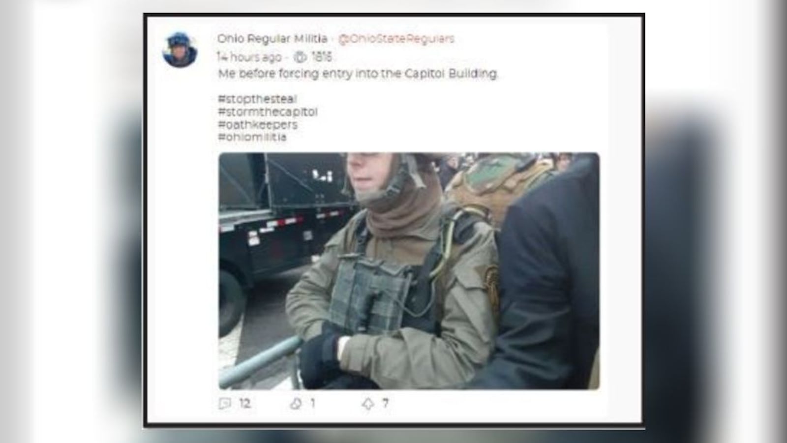 Jessica Watkins allegedly posted this to Parler after storming the U.S. Capitol with a militia group, according to a federal affadavit.