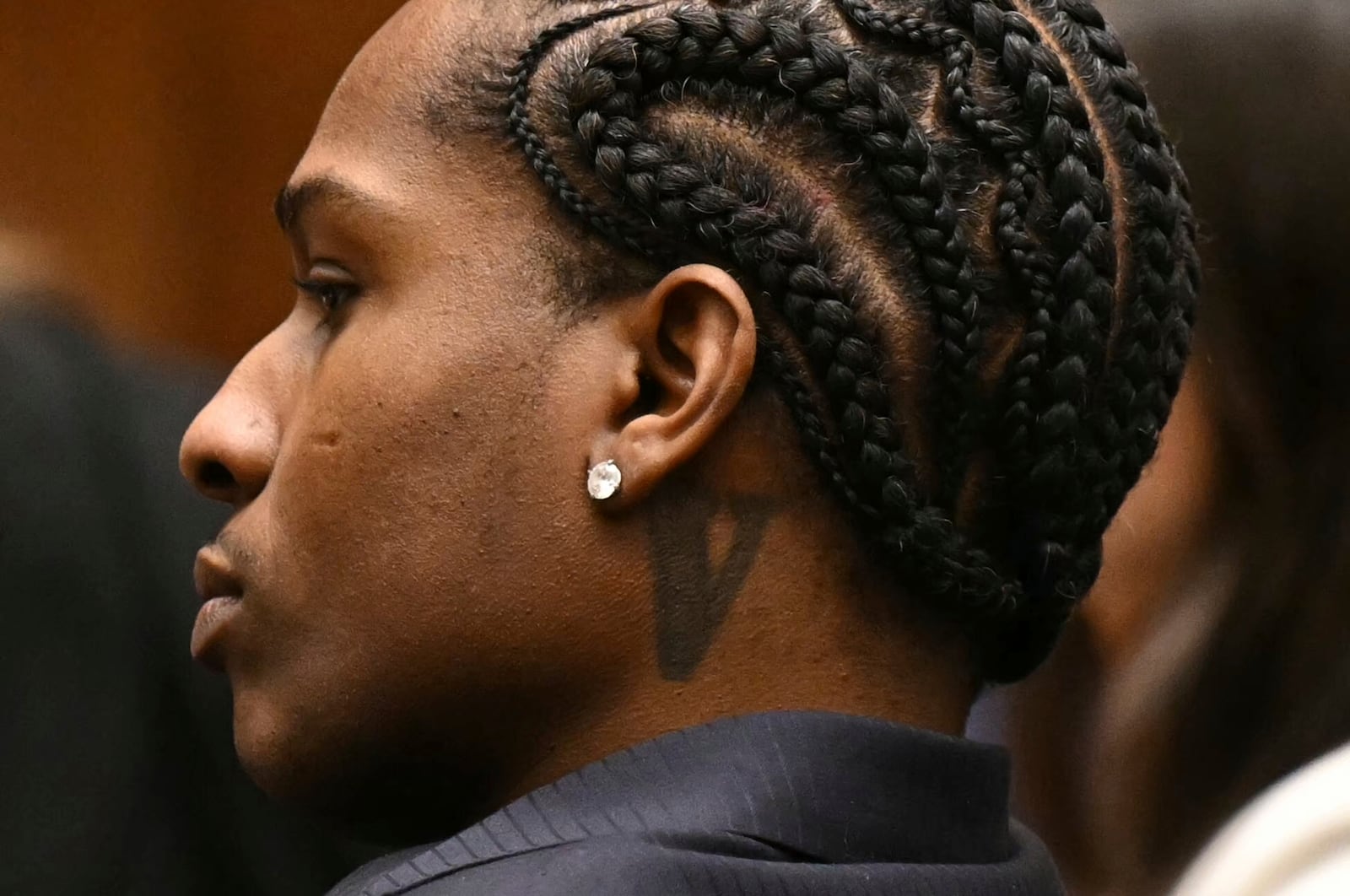 A$AP Rocky listens to closing arguments during his trial Thursday, Feb. 13, 2025, in Los Angeles.(Patrick T. Fallon/Pool Photo via AP)