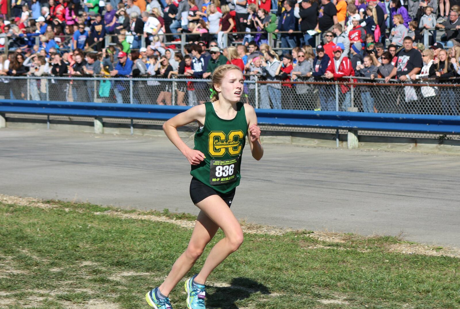 Addie Engel of Catholic Central finished eighth in the Division III girls state cross country championship Saturday at National Trail Raceway in Hebron. CONTRIBUTED PHOTO/GREG BILLING