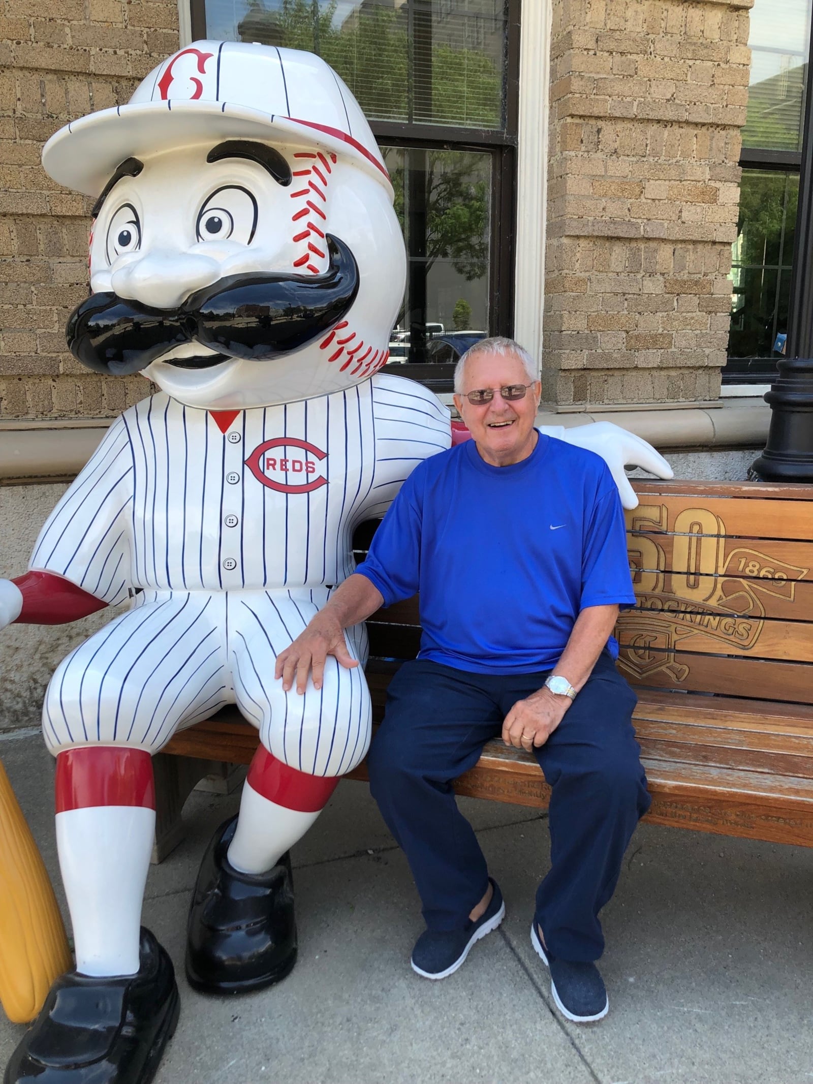 Ed Gyenes with Mr Redlegs. Ed was an All-City baseball player at Fairmont High, got a scholarship to Ohio State, by his mid-20s he was a basketball referee in the Big Ten, Mid-American Conference and the Ohio Valley Conference and refereed the 1971 NCAA Tournament Far West Regional. Sunday he will  b attending his 72nd Indy 500. CONTRIBUTED